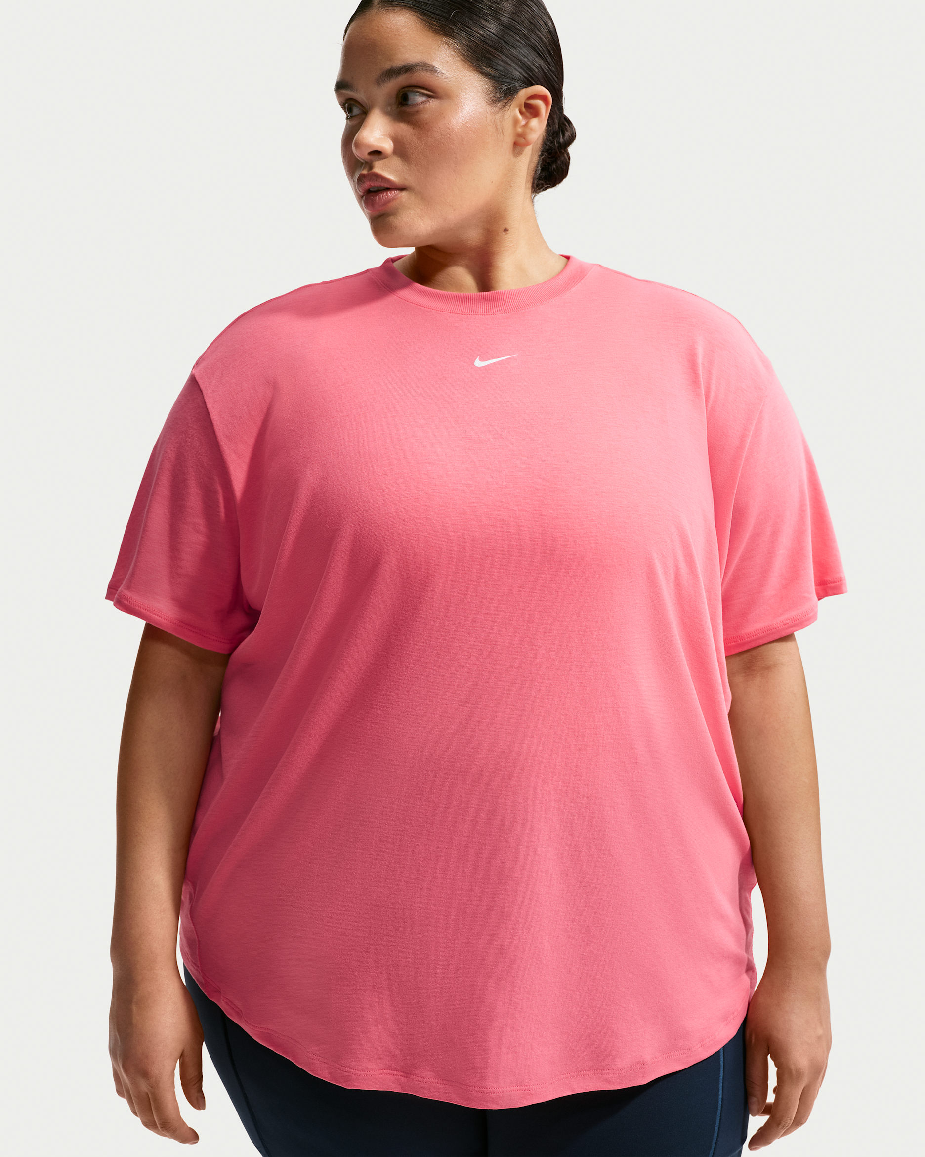 Nike One Relaxed Women's Dri-FIT Short-Sleeve Top (Plus Size) - Sea Coral/White
