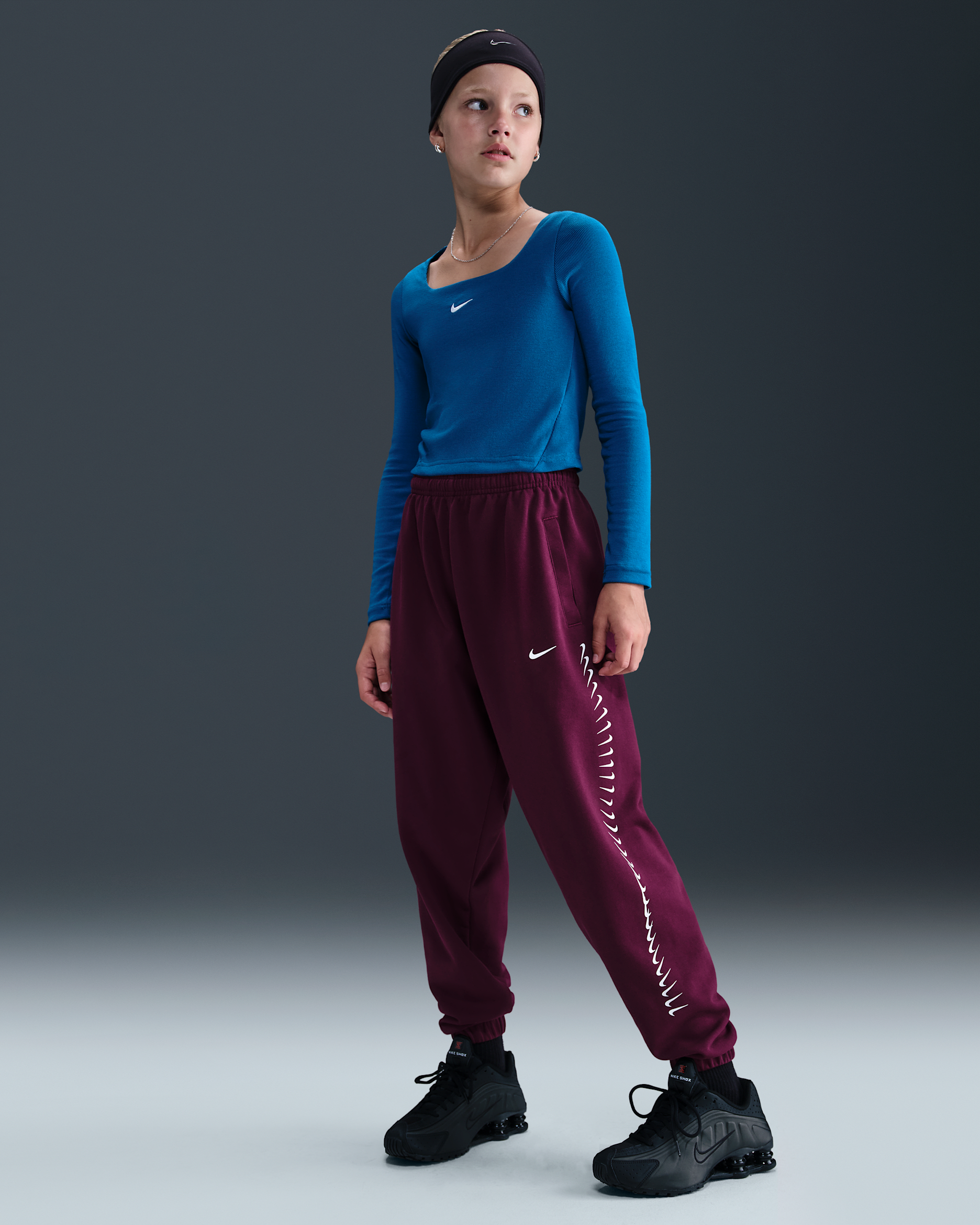Nike Sportswear Girls' Dri-FIT Fleece Trousers - Bordeaux/White