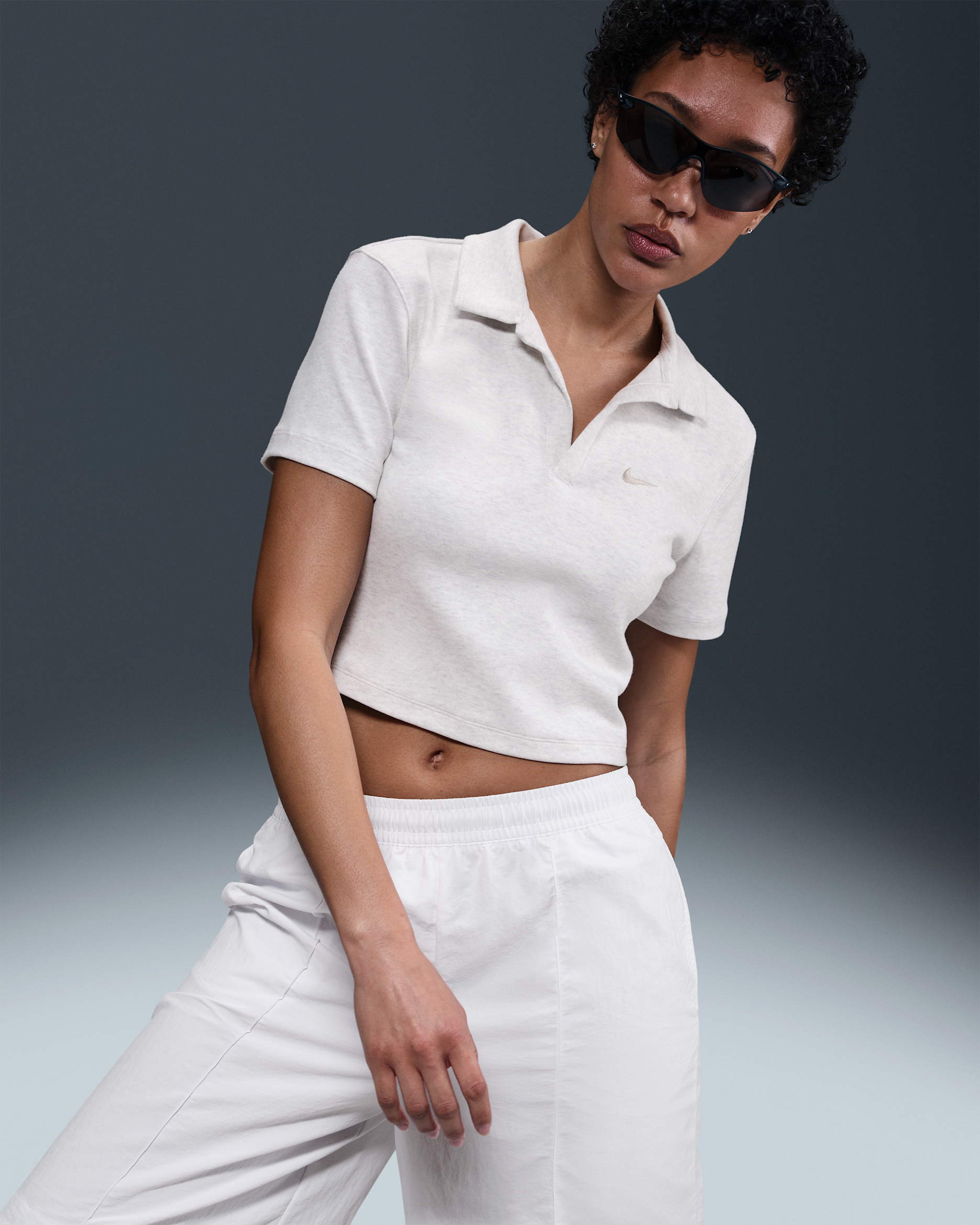 Nike Sportswear Essential Women's Short-Sleeve Polo Top - Birch Heather/Light Orewood Brown