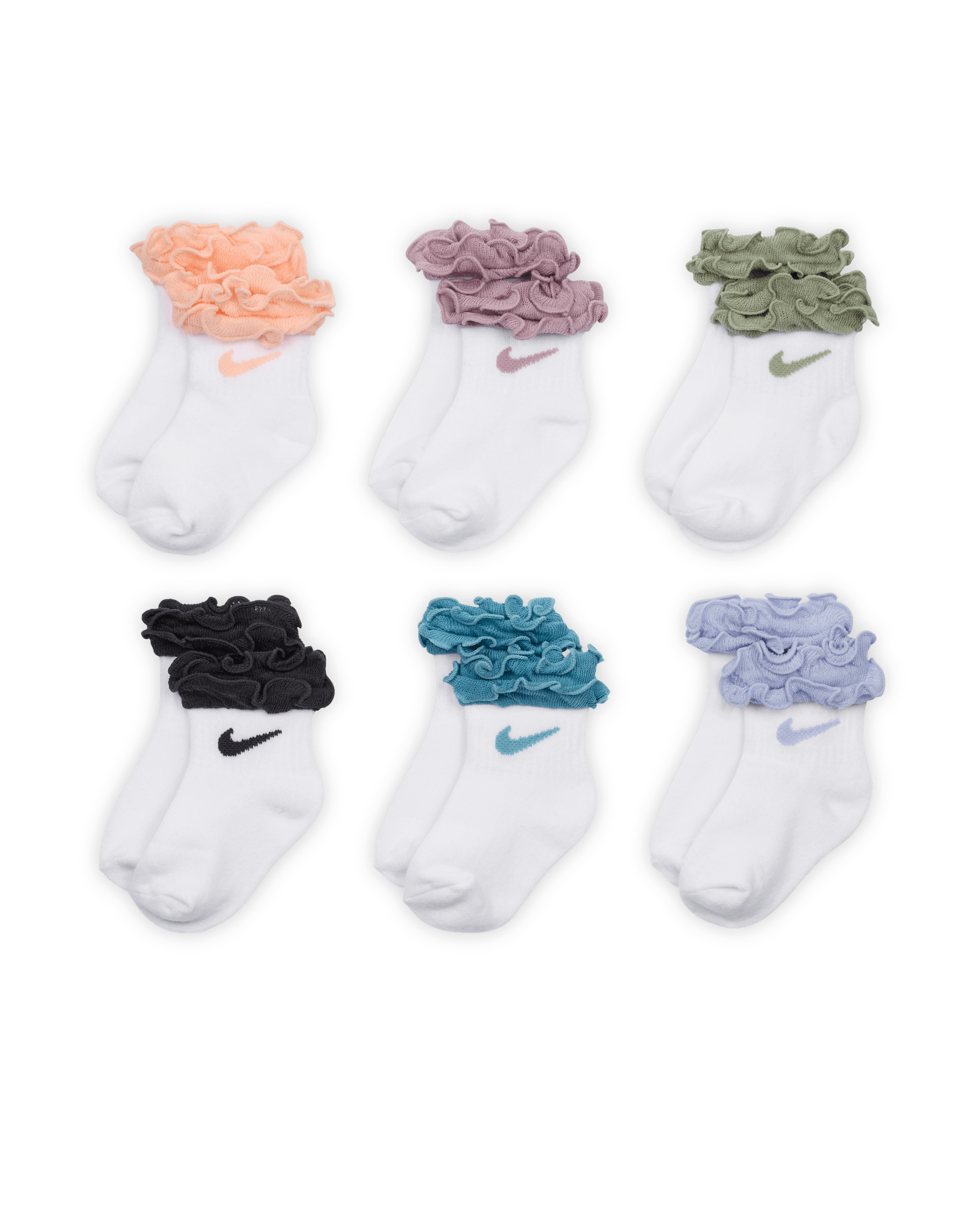 Nike Baby (12-24M)/Toddler Ruffled Socks (6 Pairs) - Washed Coral