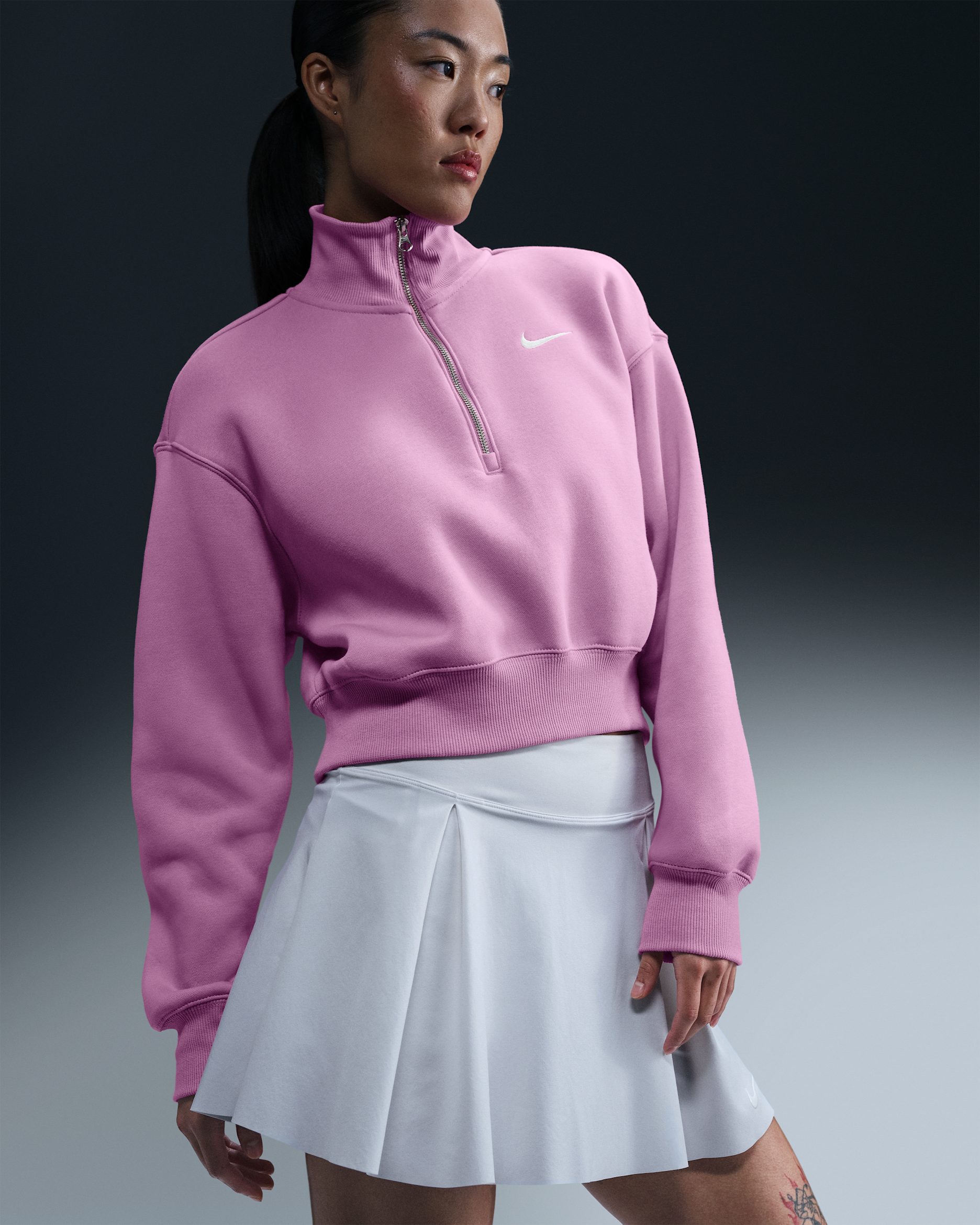 Nike Sportswear Phoenix Fleece Women's Oversized 1/2-Zip Crop Sweatshirt - Beyond Pink/Sail