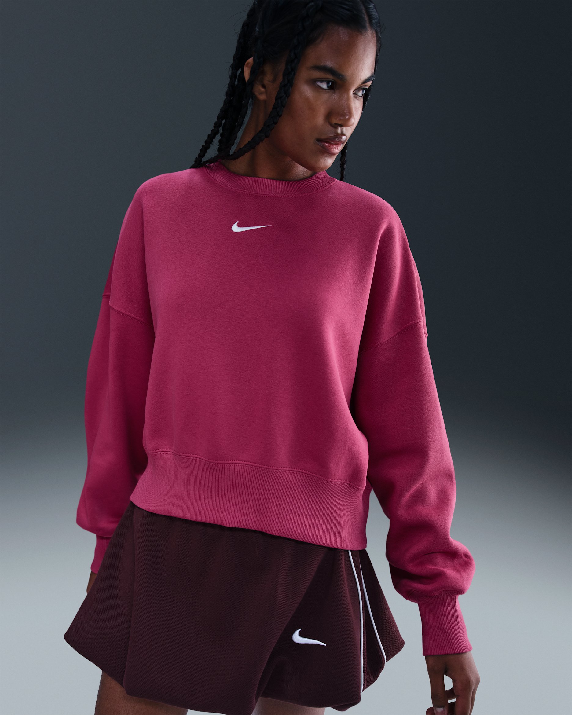 Sudadera de cuello redondo sin cierre extra oversized para mujer Nike Sportswear Phoenix Fleece - Remolacha dulce/Vela