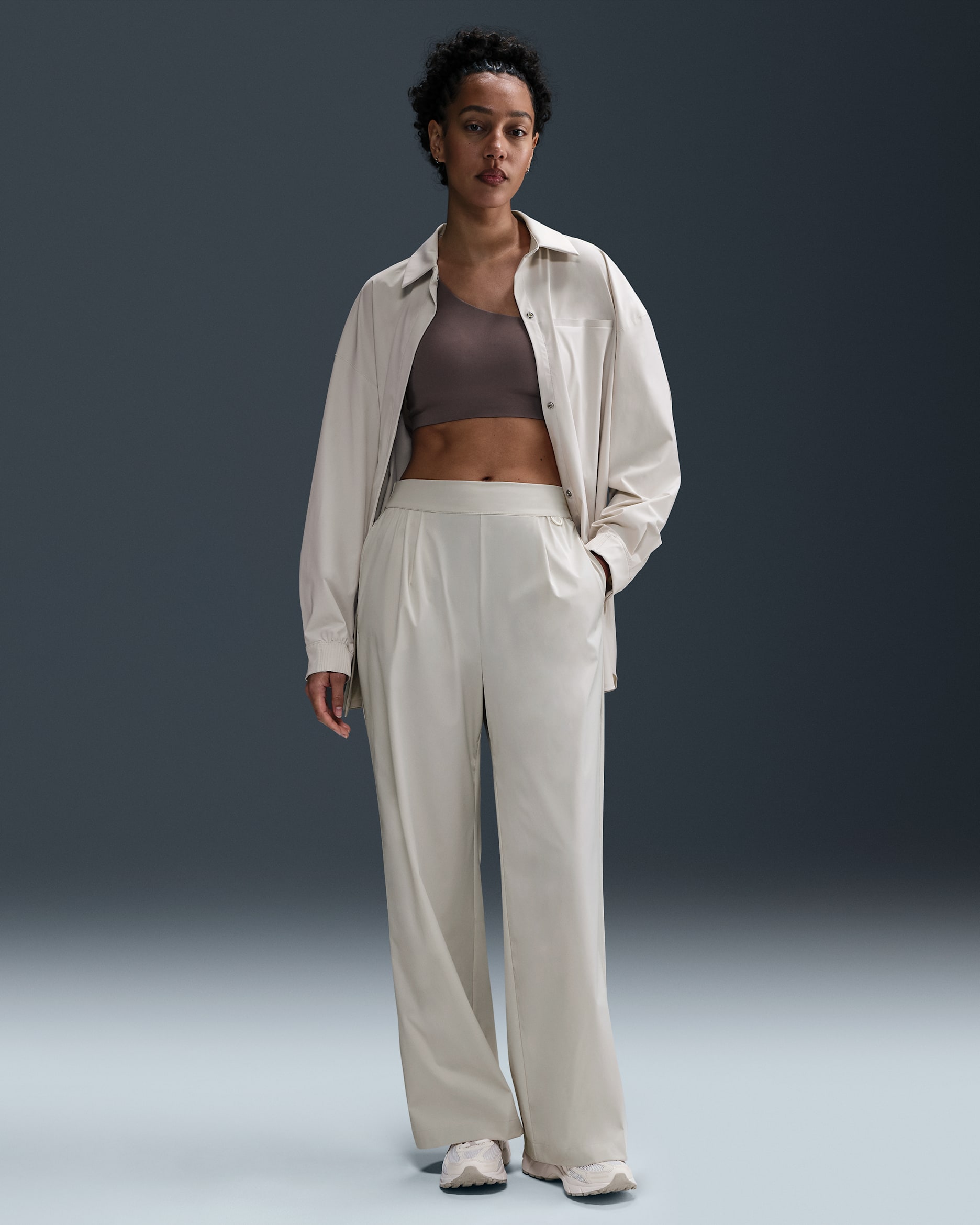 Nike 24.7 PerfectStretch Women's Dri-FIT High-Waisted Loose Wide-Leg Trousers - Light Orewood Brown/Light Iron Ore