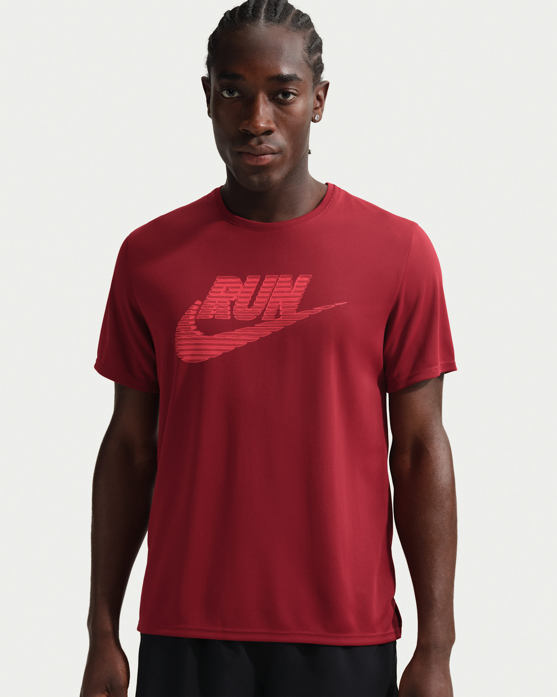 Nike Miler Men's Dri-FIT UV-Protection Short-Sleeve Running Top - Team Crimson/Light Crimson