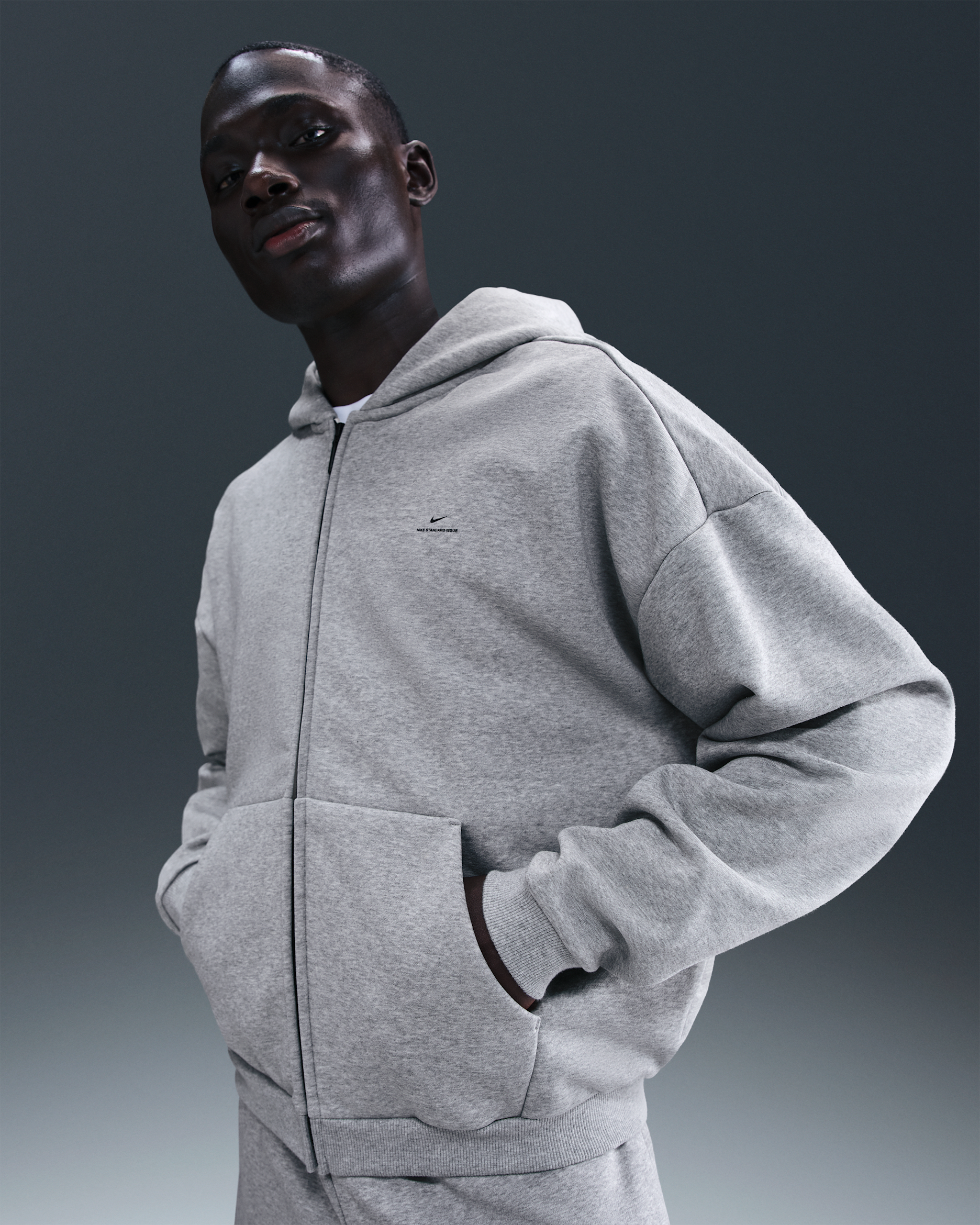 Nike Standard Issue Men's Therma-FIT Full-Zip Basketball Hoodie - Dark Grey Heather/Black
