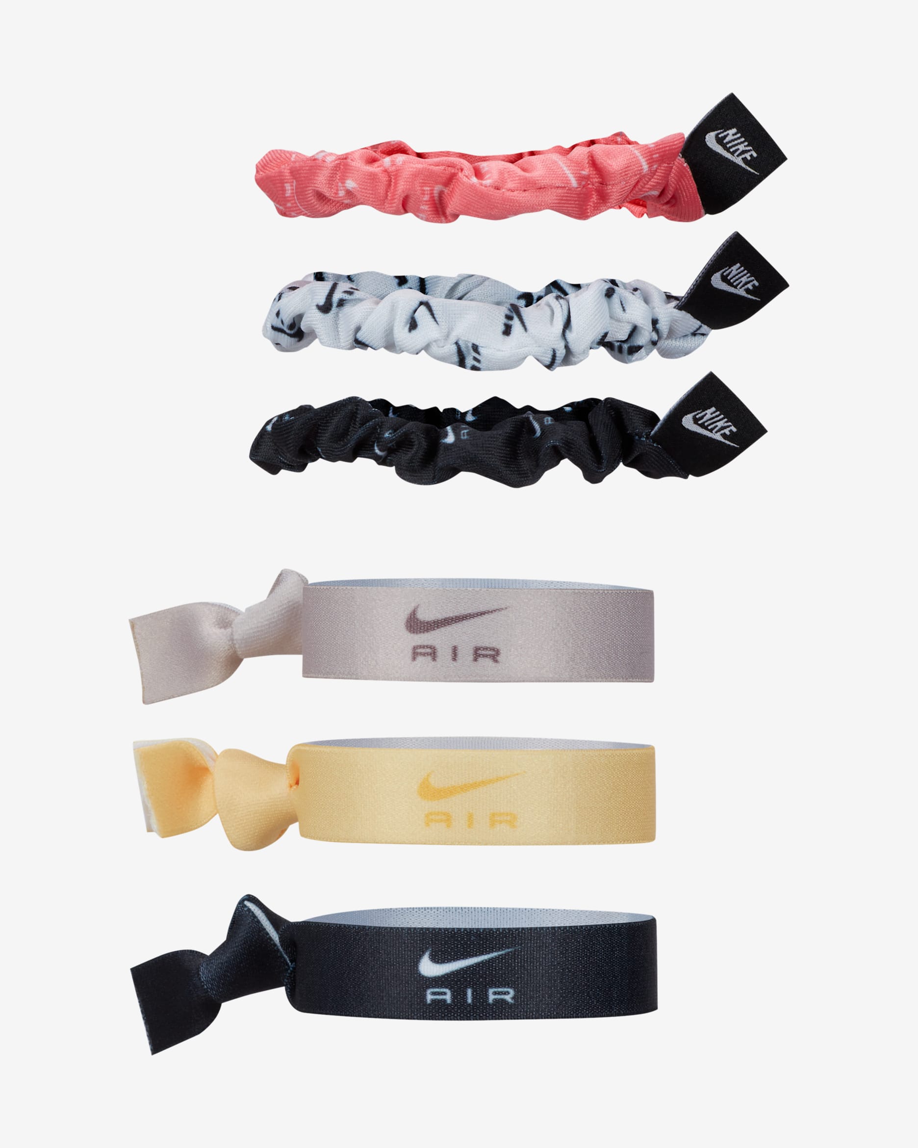 Nike Velvet and Elastic Hairbands (6 Pack) - Black/Red/White