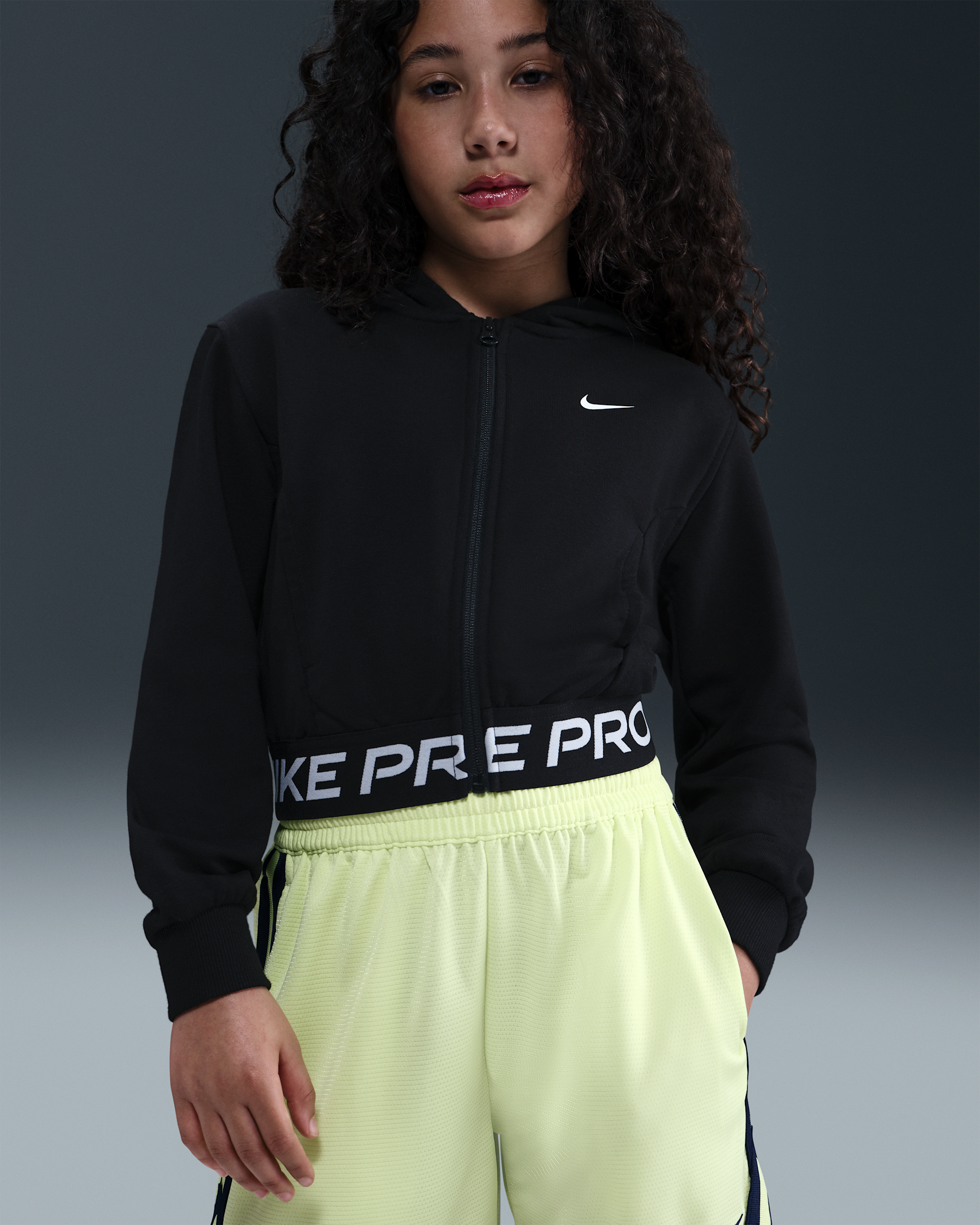 Nike Pro Fleece Dri-FIT-Kapuzenjacke (ältere Kinder) (Mädchen) - Schwarz/Schwarz/Schwarz/Weiß