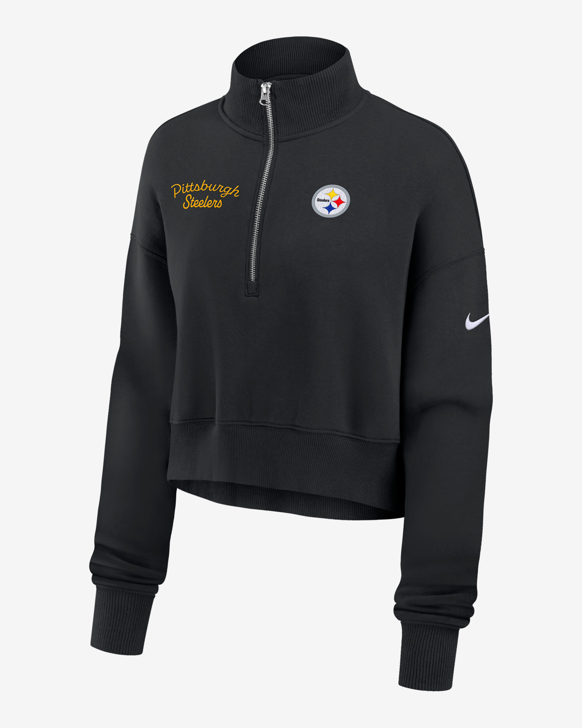 Pittsburgh Steelers Phoenix Women's Nike NFL Cropped 1/4-Zip Crew - Black
