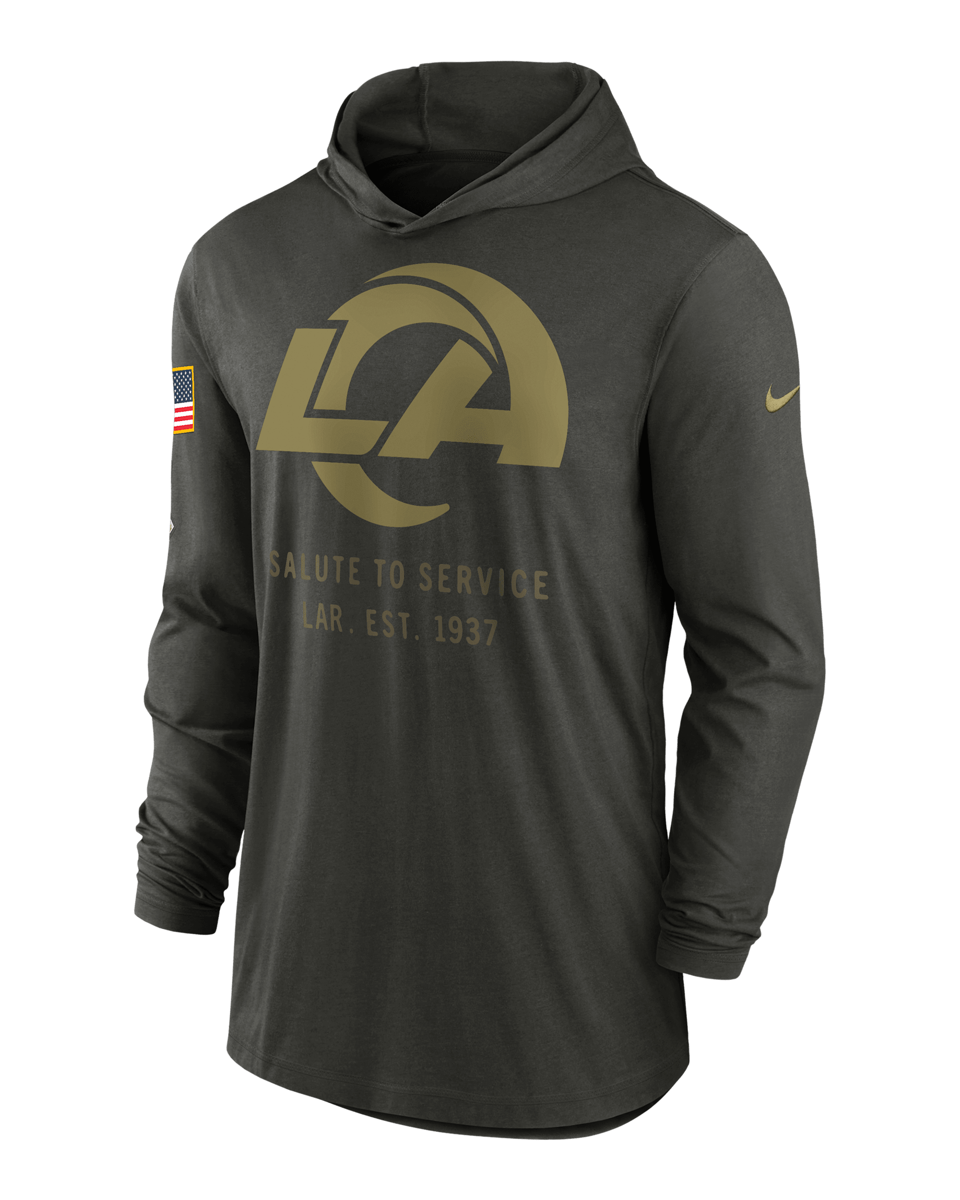 Los Angeles Rams Salute to Service Sideline Men’s Nike Dri-FIT NFL Long-Sleeve Hooded Top - Sequoia