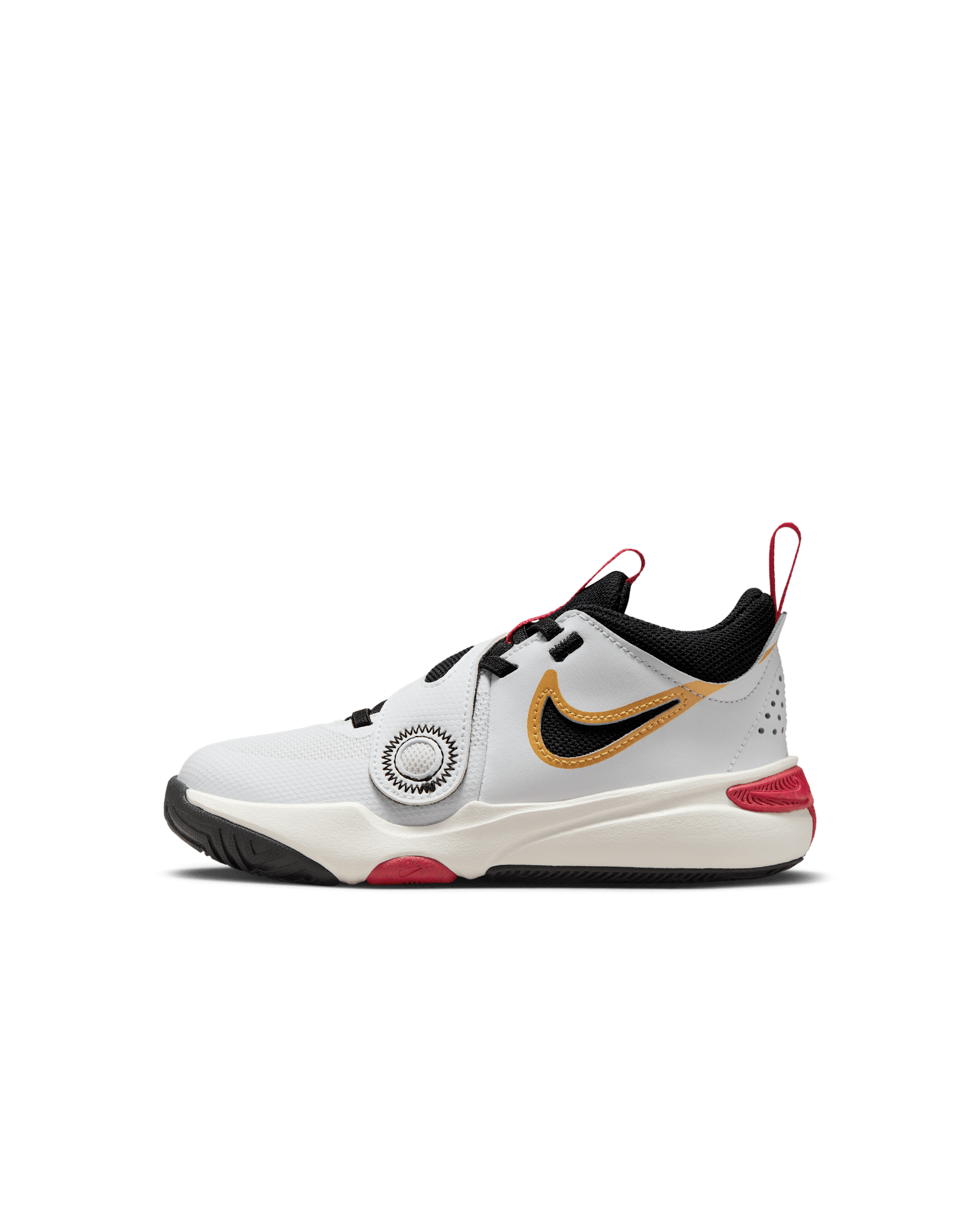 Nike Team Hustle D 11 小童鞋款 - 白色/Metallic Gold/University Red/黑色
