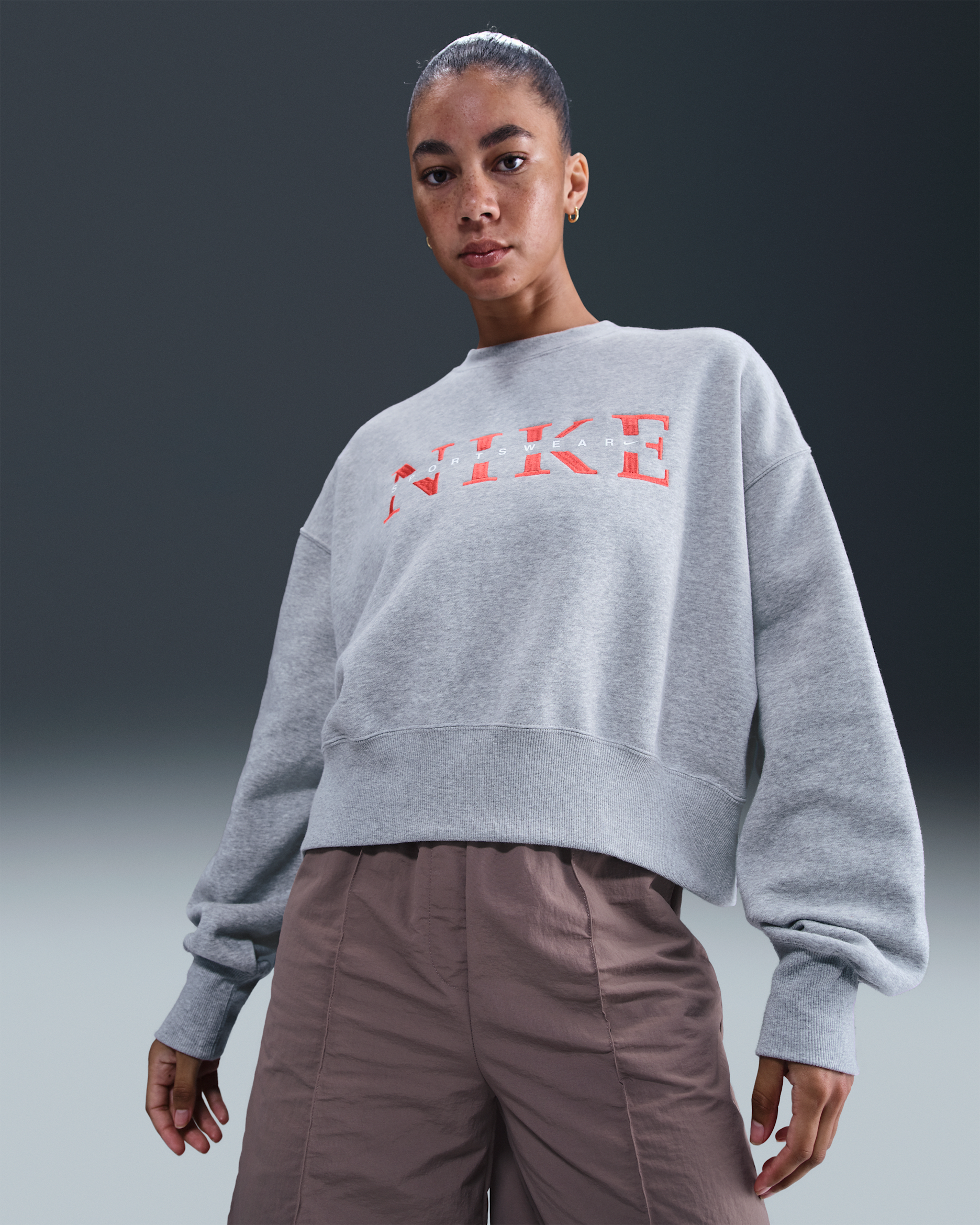 Nike Sportswear Phoenix Fleece Women's Oversized Crew-Neck Sweatshirt - Dark Grey Heather