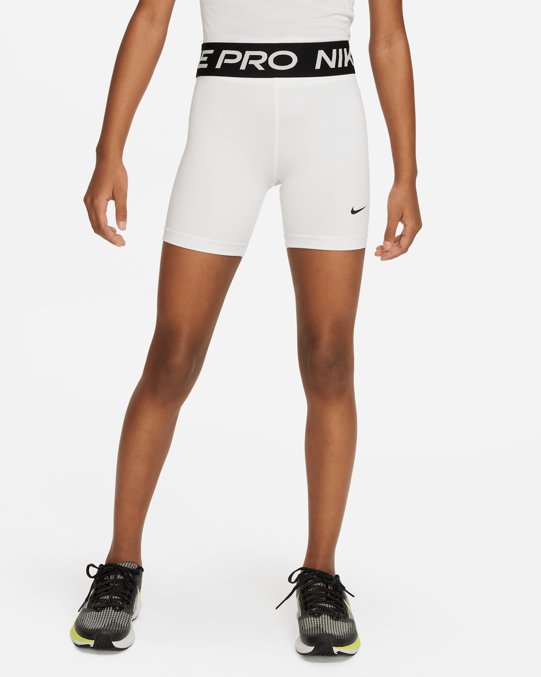 Nike Pro Big Kids' (Girls') Dri-FIT 5" Shorts - White/Black