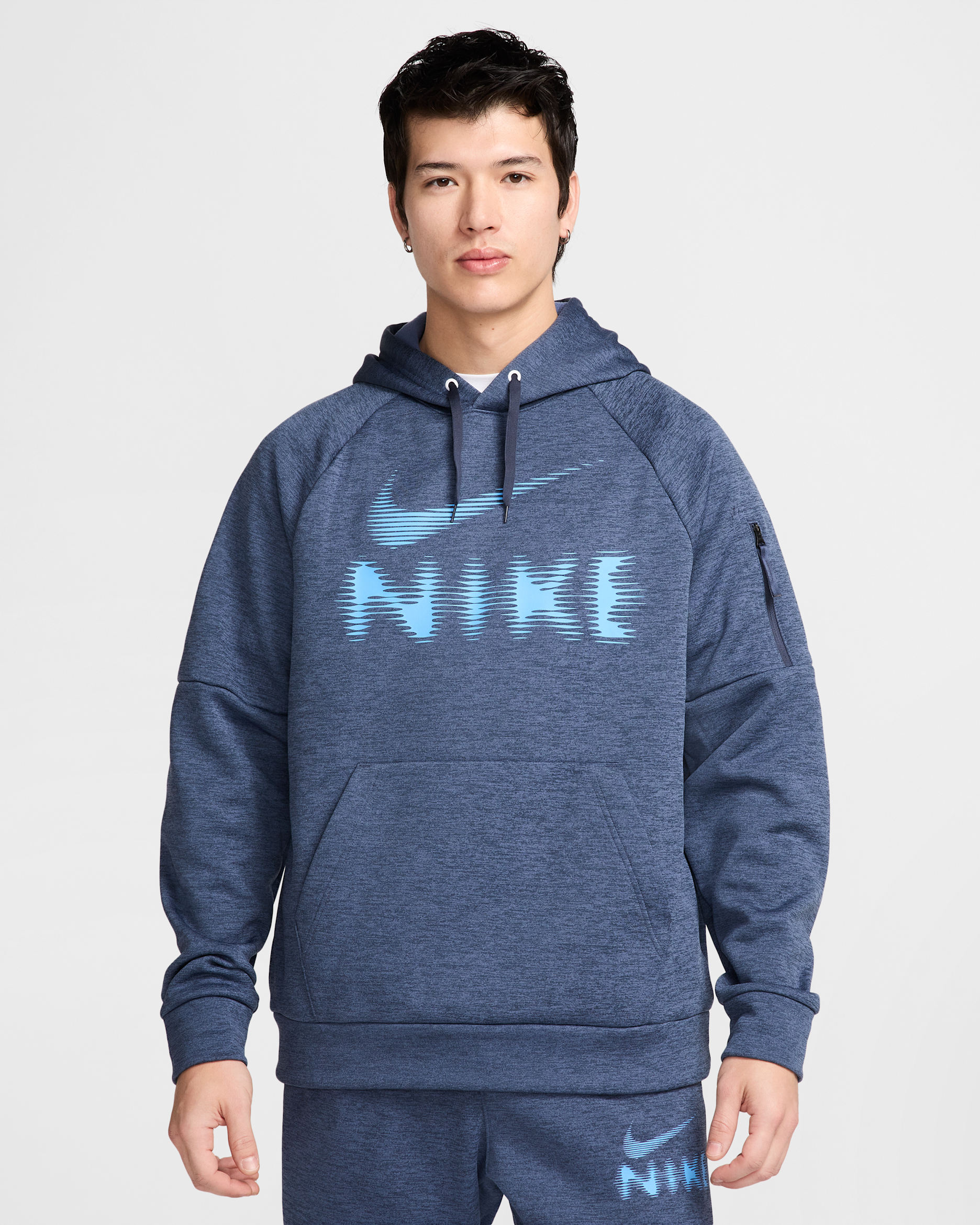 ナイキ メンズ Therma-FIT プルオーバー フィットネスパーカー - サンダーブルー/ディフューズブルー/ヘザー/ユニバーシティブルー