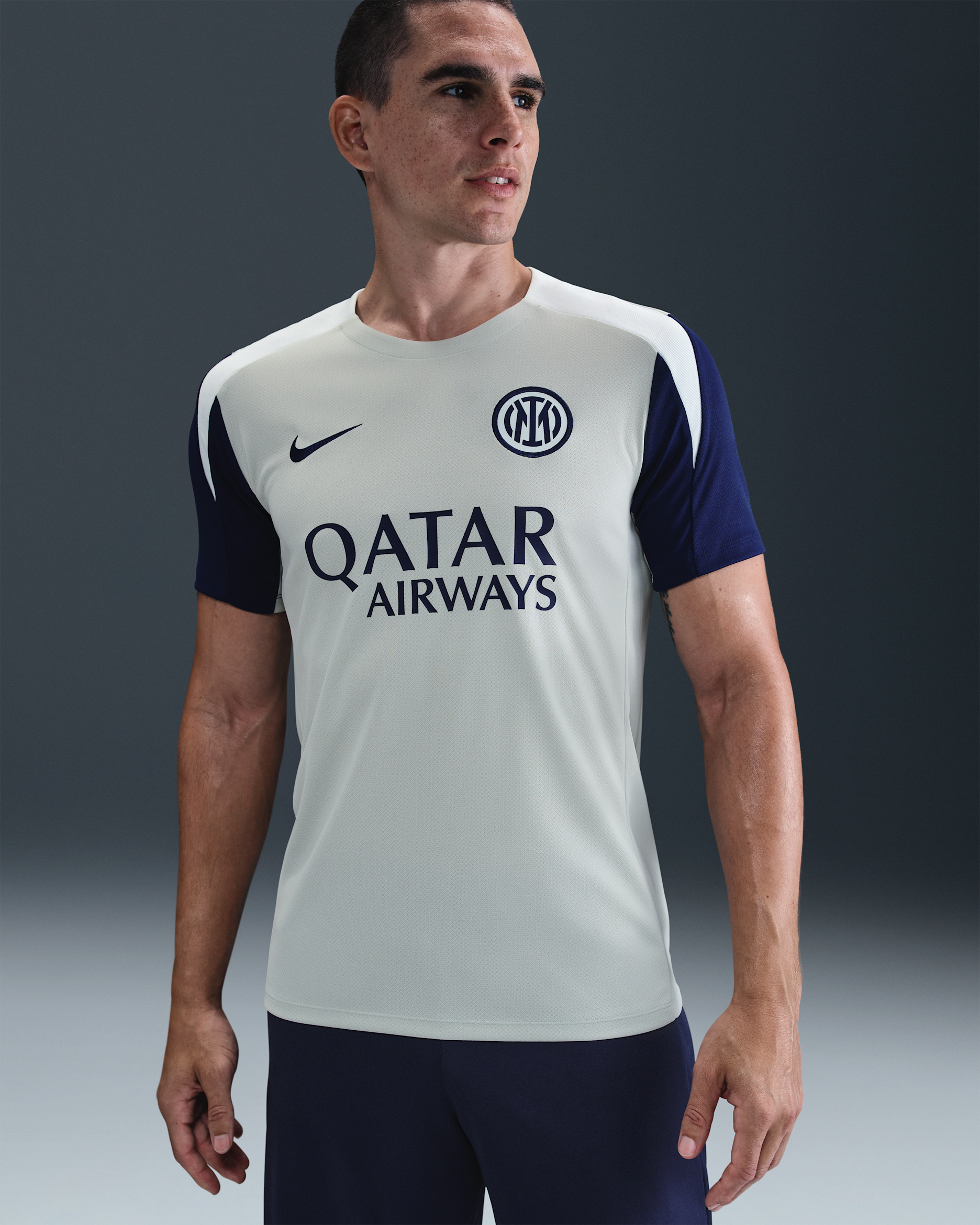 Inter Milan Strike Men's Nike Dri-FIT Football Short-Sleeve Top - Grey Haze/Blue Void/Ghost Aqua/Blue Void