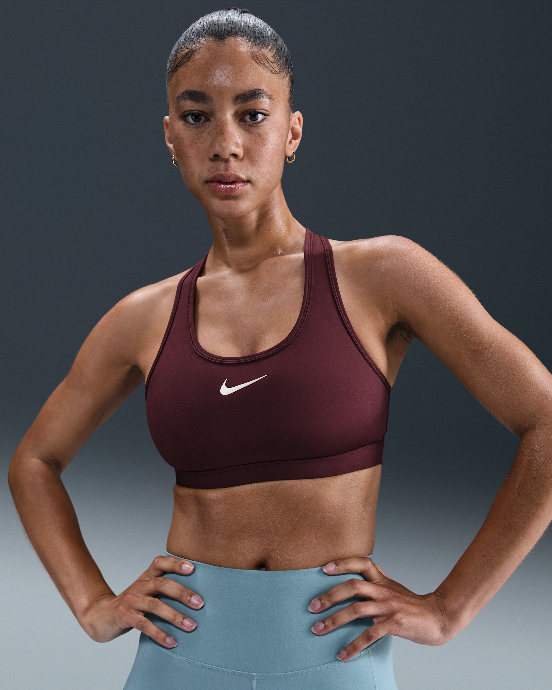 Nike Swoosh Medium Support Women's Padded Sports Bra - Burgundy Crush/White