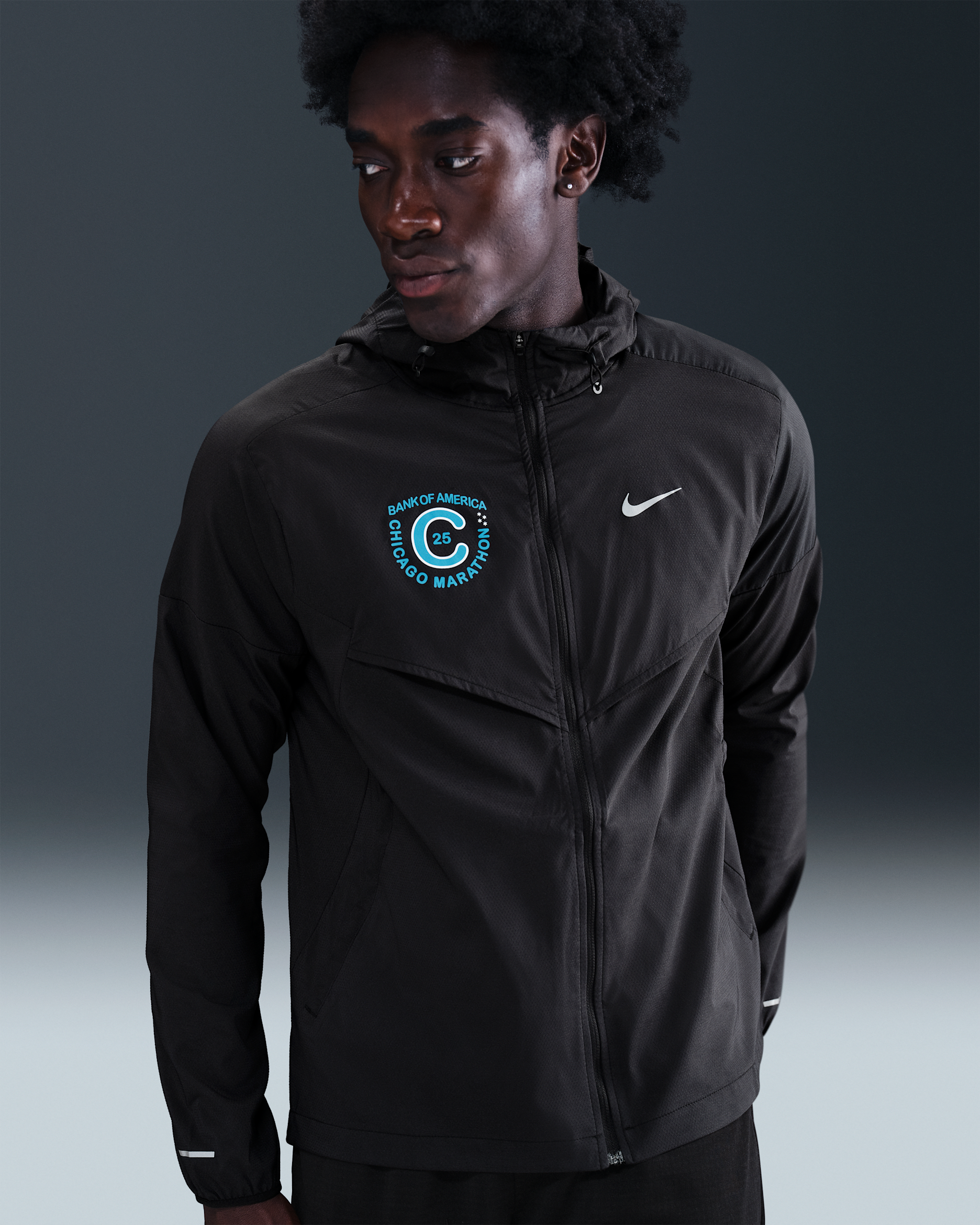 Nike Impossibly Light Men's Hooded Running Jacket - Black/Light Current Blue