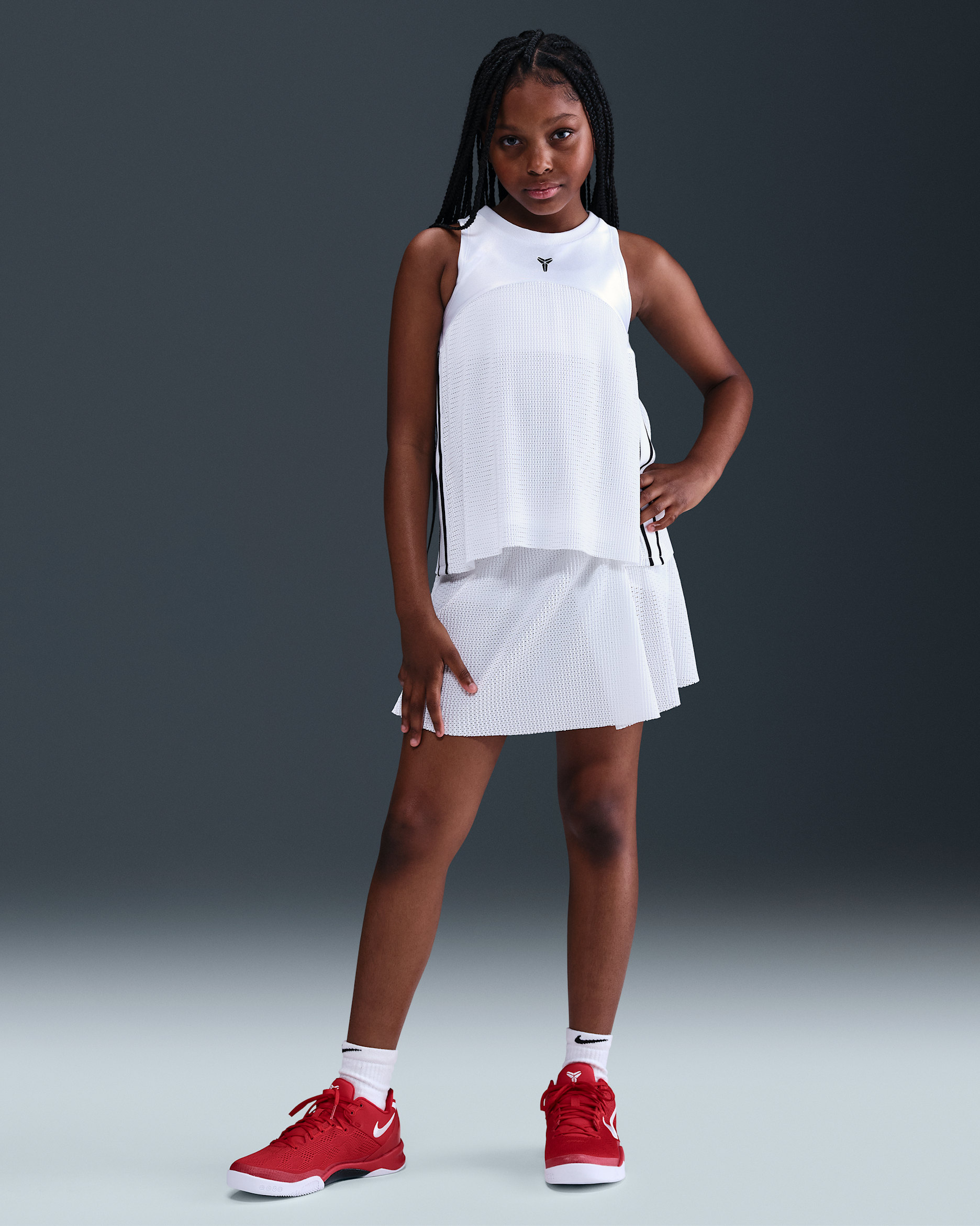 Skort de básquetbol para niña talla grande Kobe - Blanco/Blanco/Negro