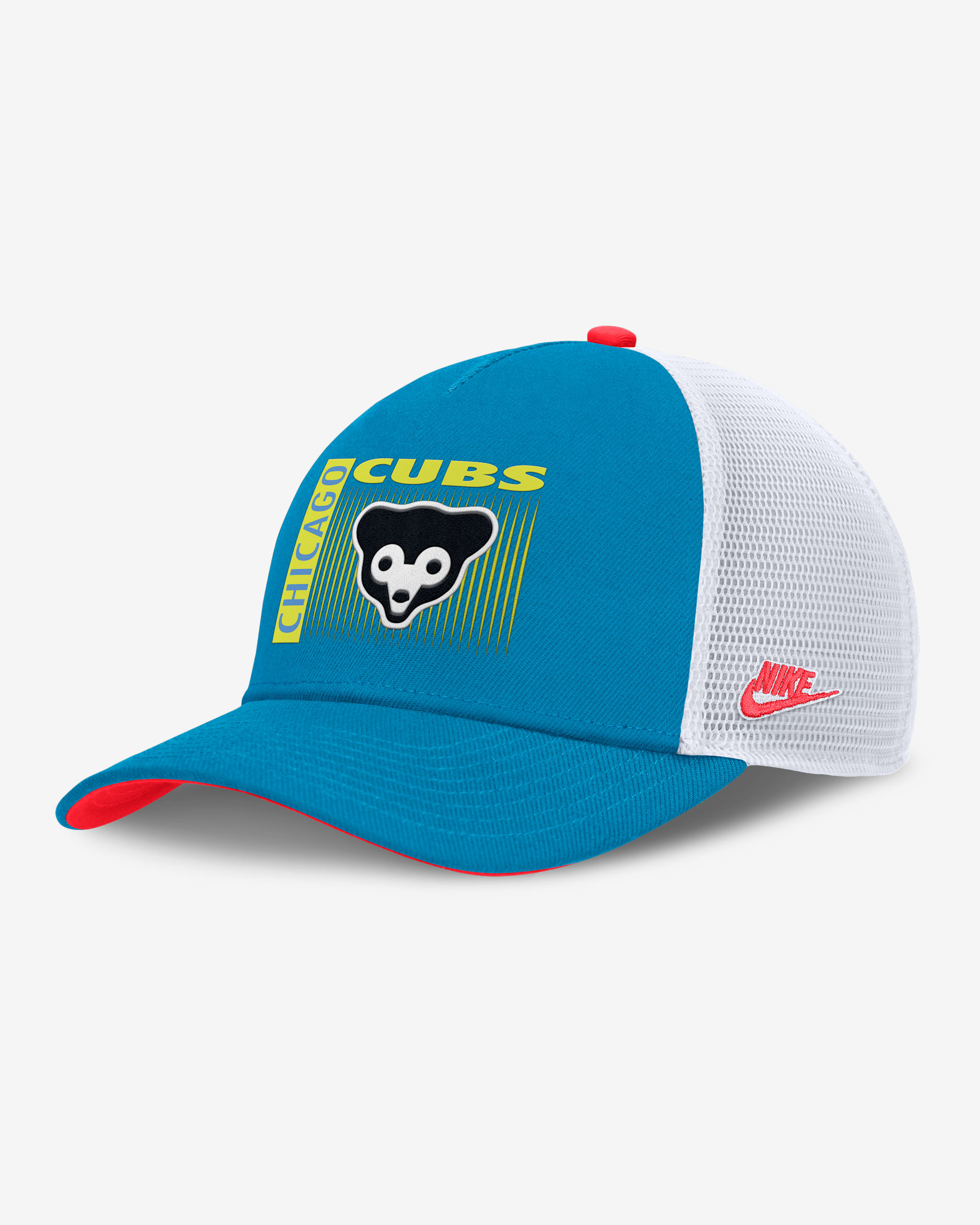 Chicago Cubs Neon 90s Rise Men's Nike Dri-FIT MLB Trucker Adjustable Hat - Blue