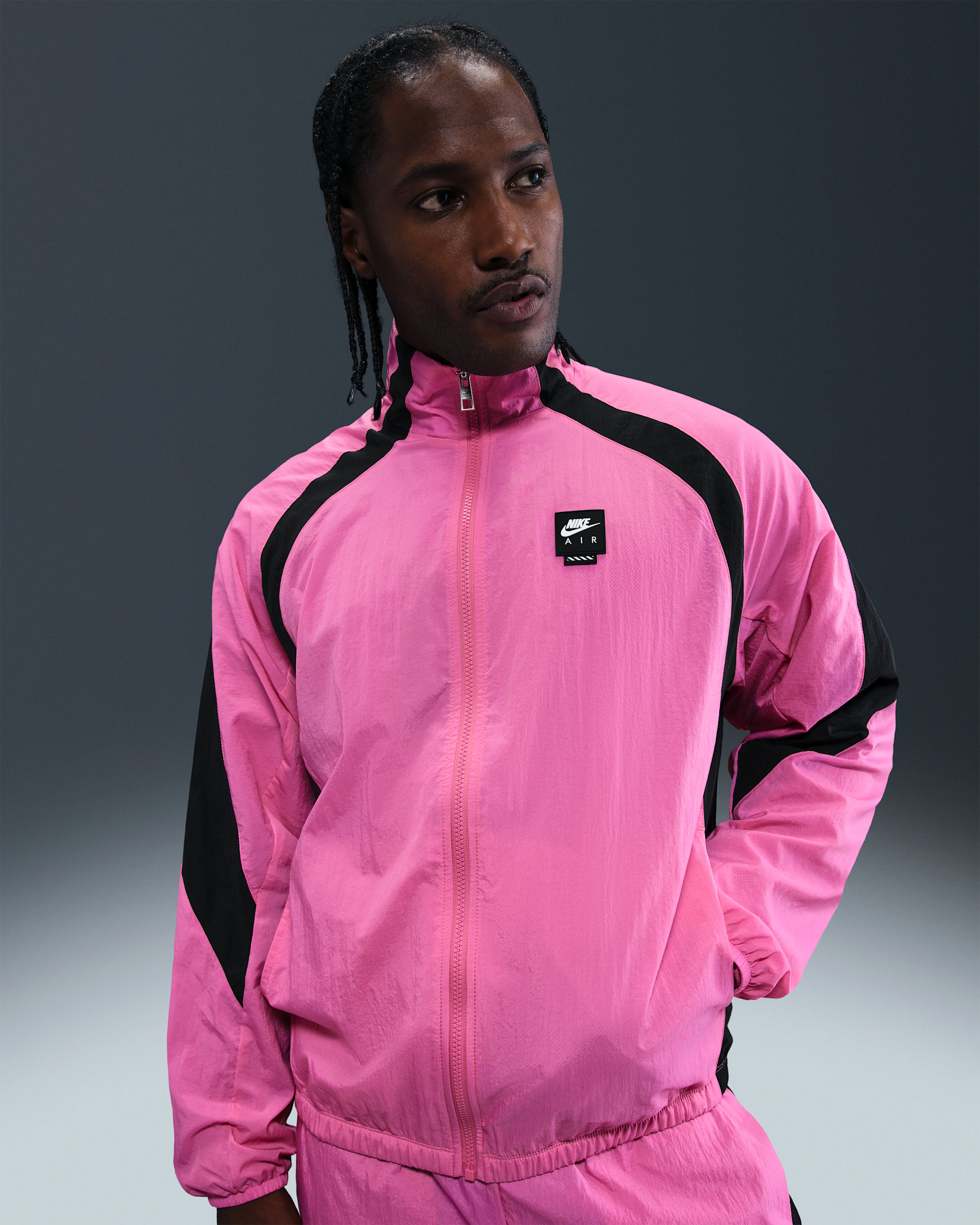 Chamarra deportiva de tejido Woven para hombre Nike Air - Rosa paleta/Negro/Blanco