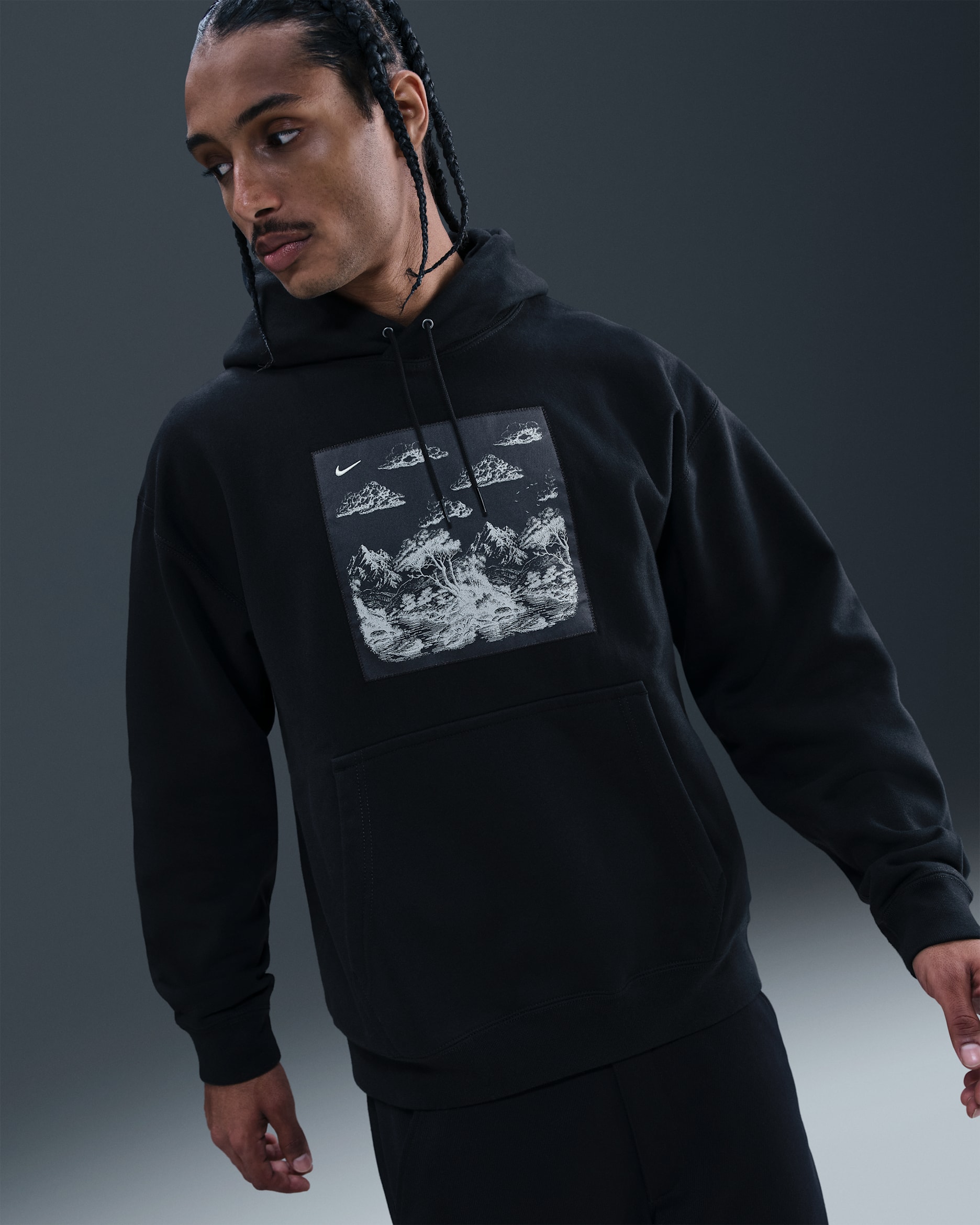 Nike Solo Swoosh Men's Pullover Fleece Hoodie - Black/Anthracite