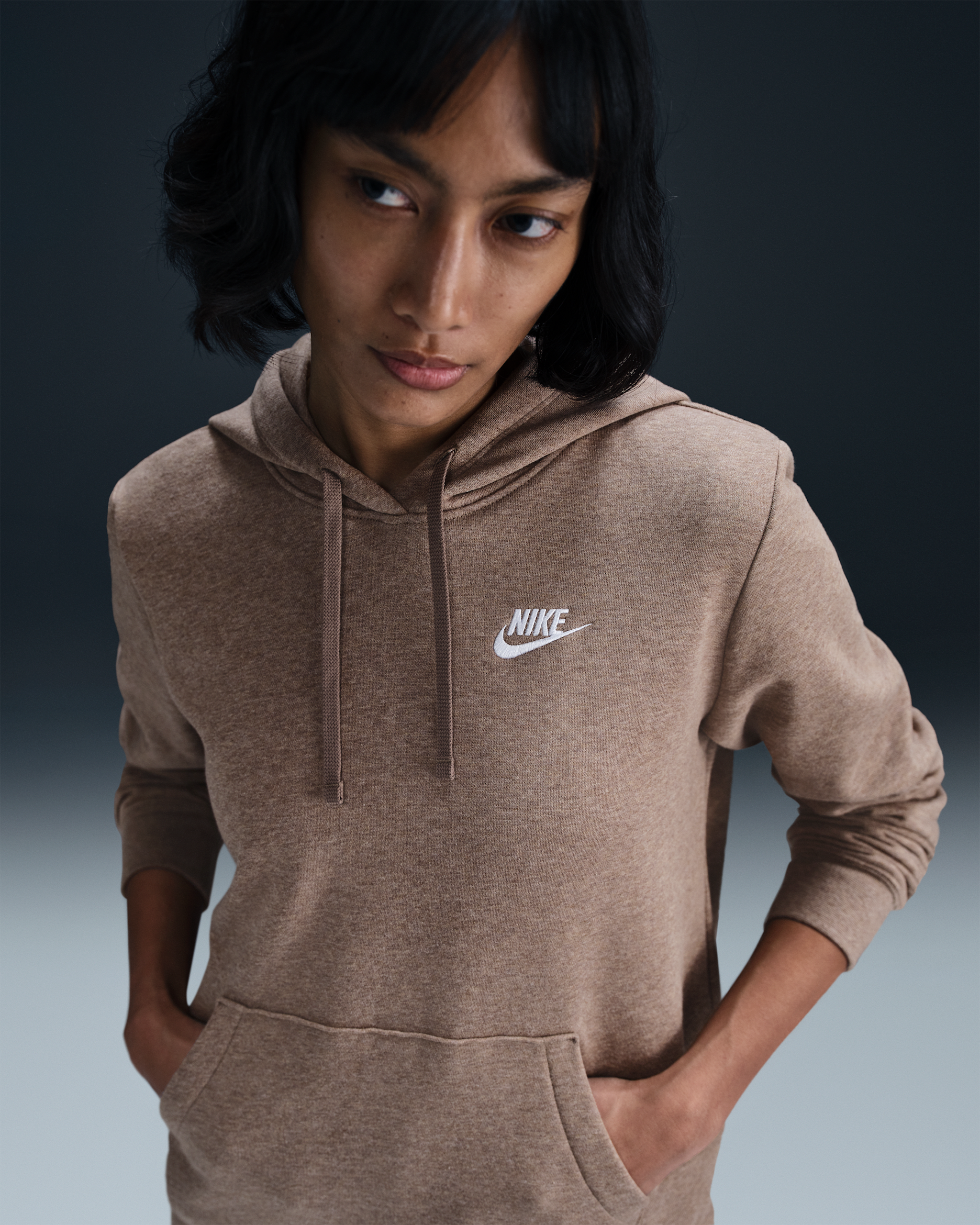 Nike Sportswear Club Fleece Women's Pullover Hoodie - Mink Brown/Heather/White
