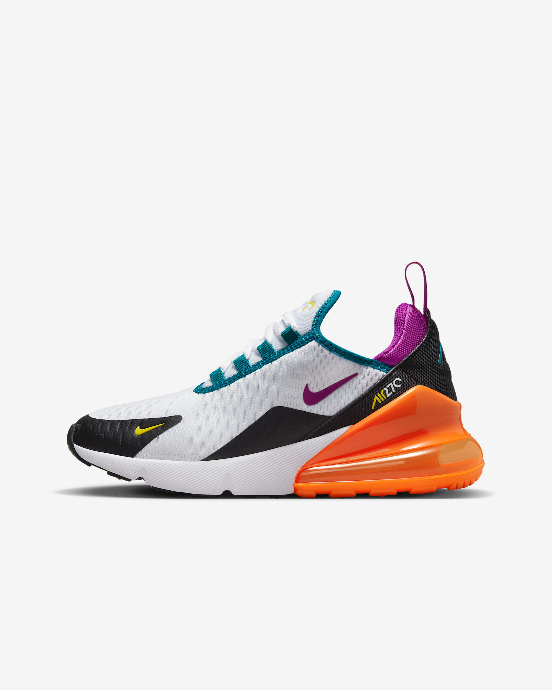 Nike Air Max 270 Big Kids' Shoes - White/Black/Total Orange/Vivid Purple