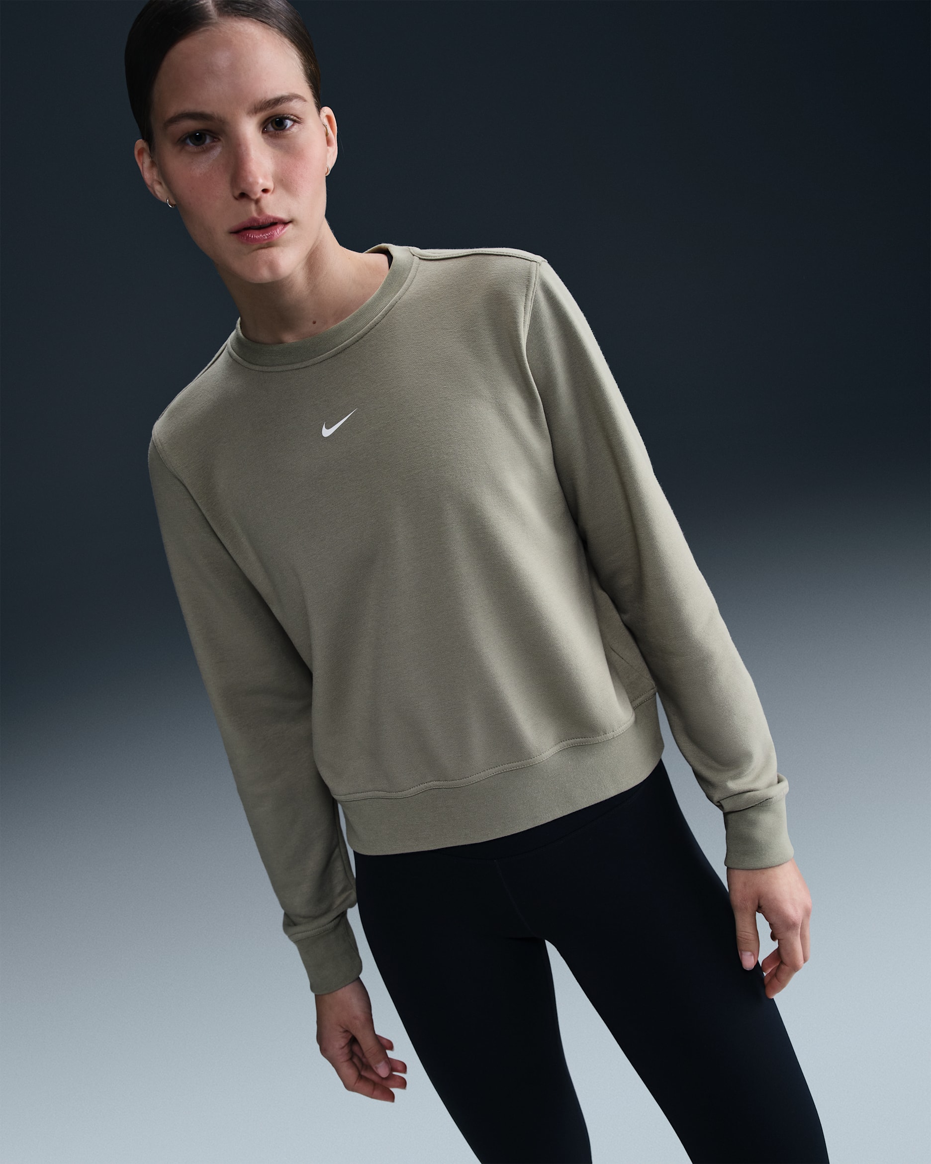 Nike One Women's Dri-FIT Crew-Neck Sweatshirt - Light Army/Cargo Khaki/White