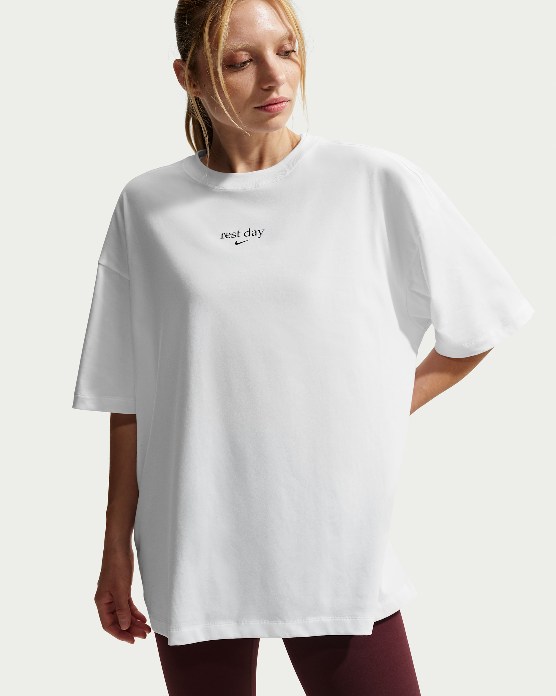 Nike Women's Oversized Dri-FIT Short-Sleeve T-Shirt - White/Black/Black