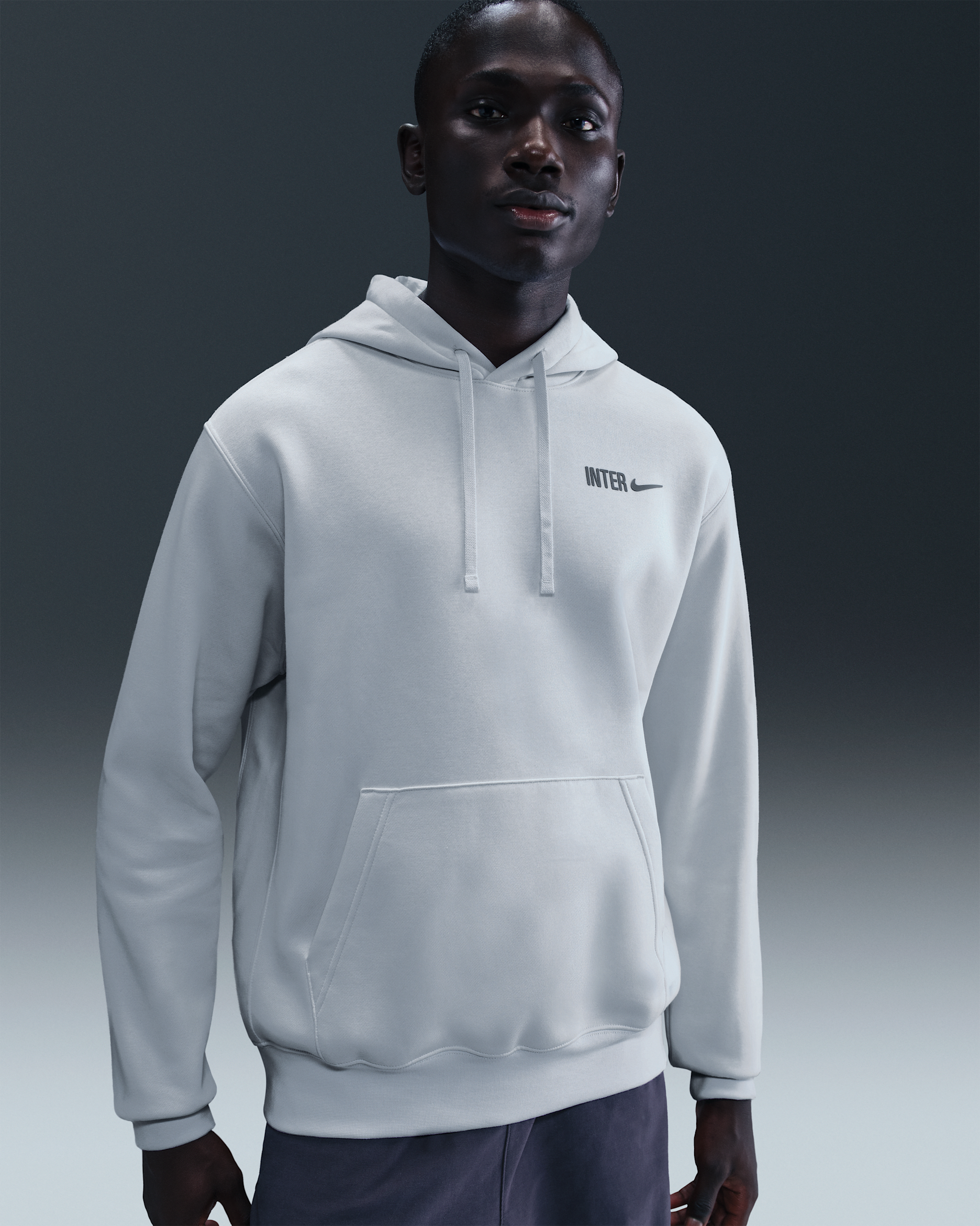 Inter Milan Club Men's Nike Football Pullover Hoodie - Football Grey/Lyon Blue