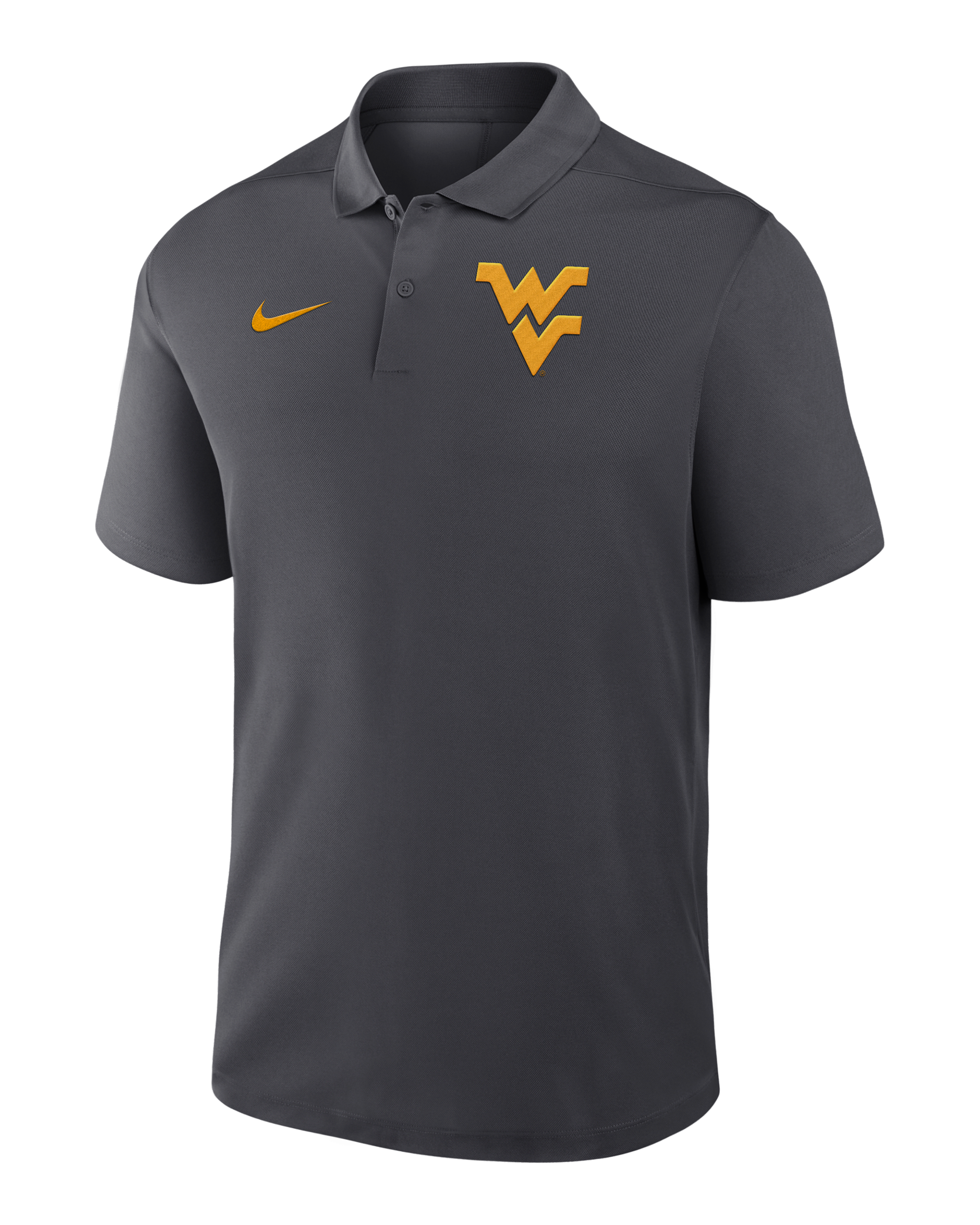 Polo universitario Nike Dri-FIT para hombre West Virginia Primetime Victory Primary Logo - Antracita