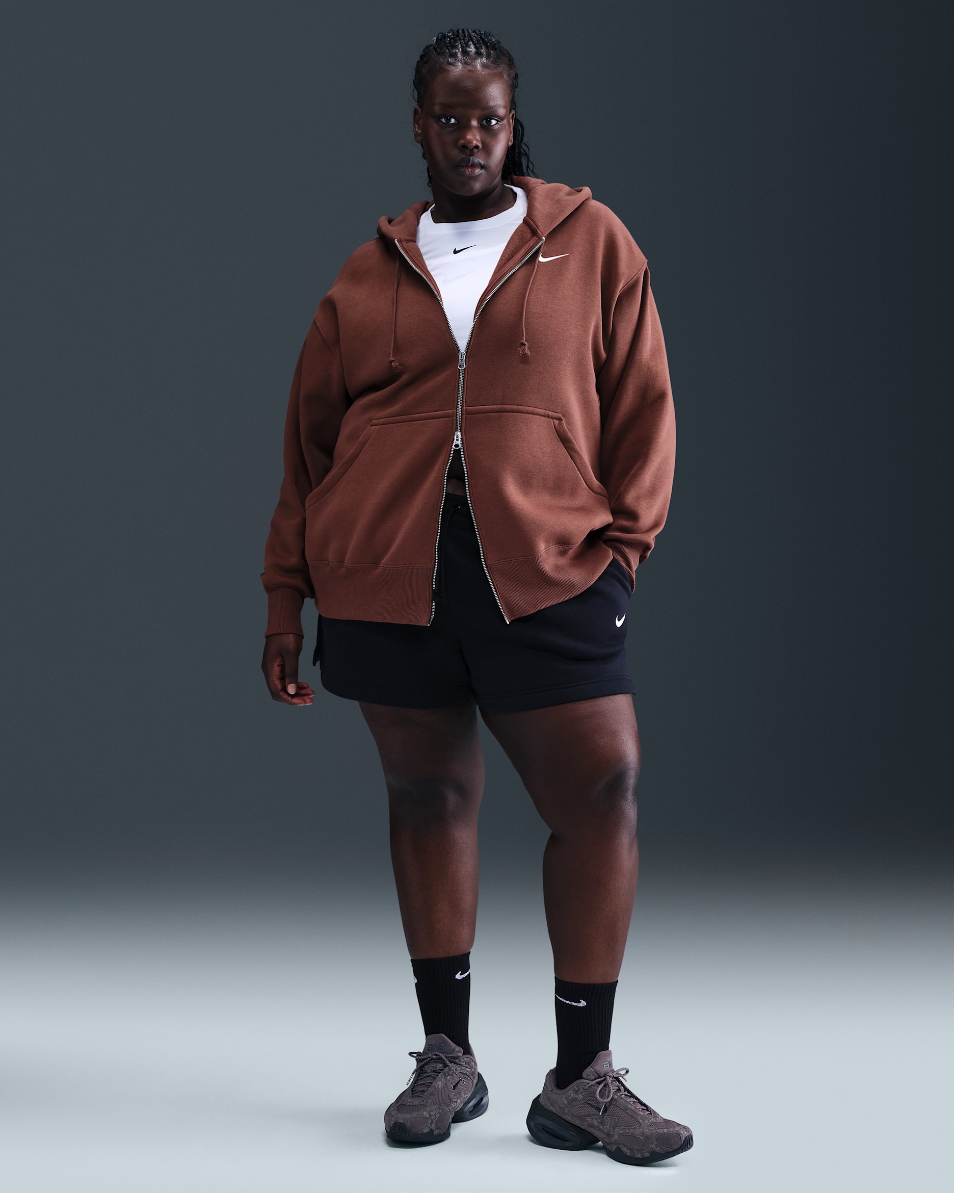 Nike Sportswear Phoenix Fleece Women's Mid-Rise 4" Shorts (Plus Size) - Black/Sail