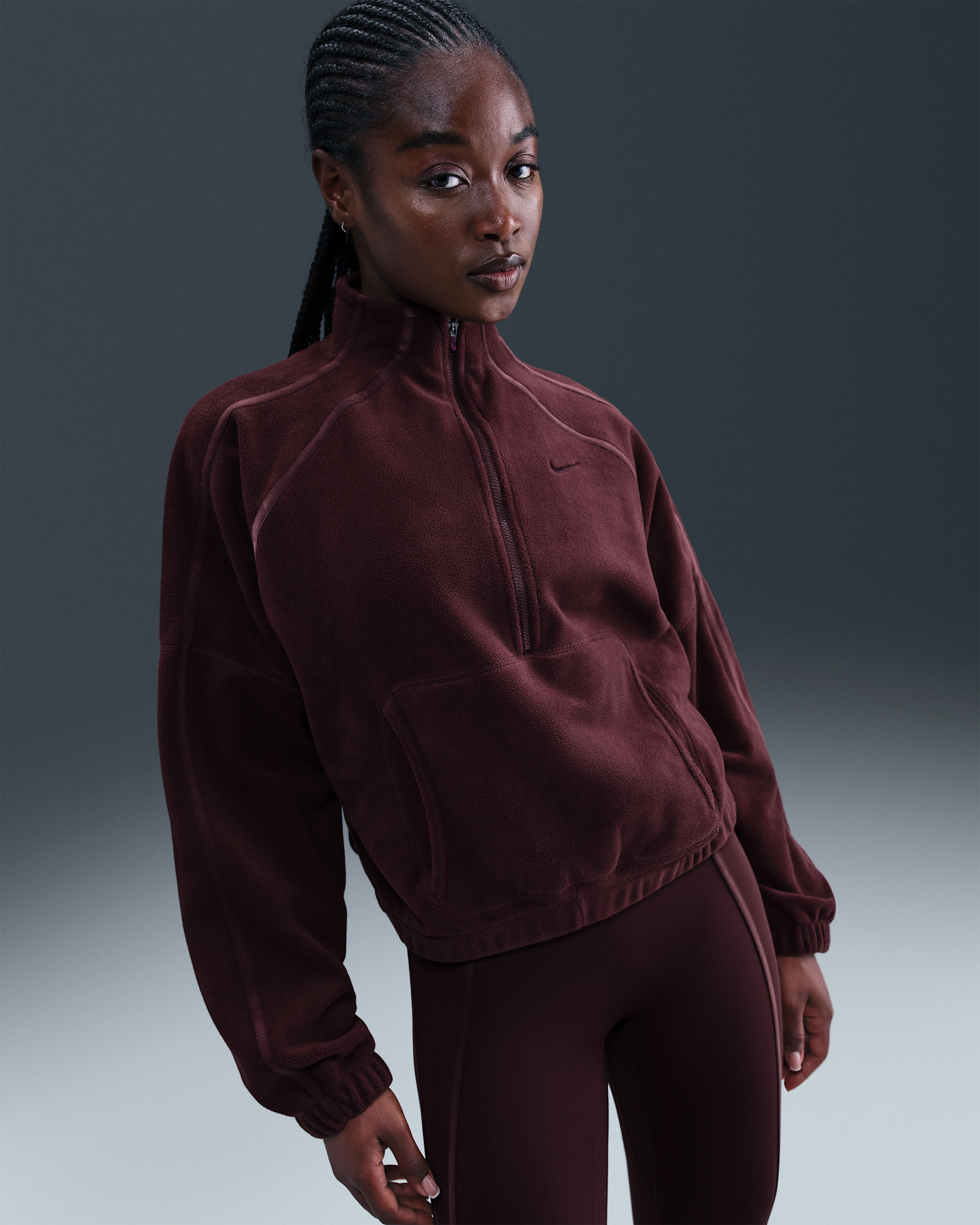 Nike One Women's Therma-FIT 1/2-Zip Top - Burgundy Crush/Burgundy Ash