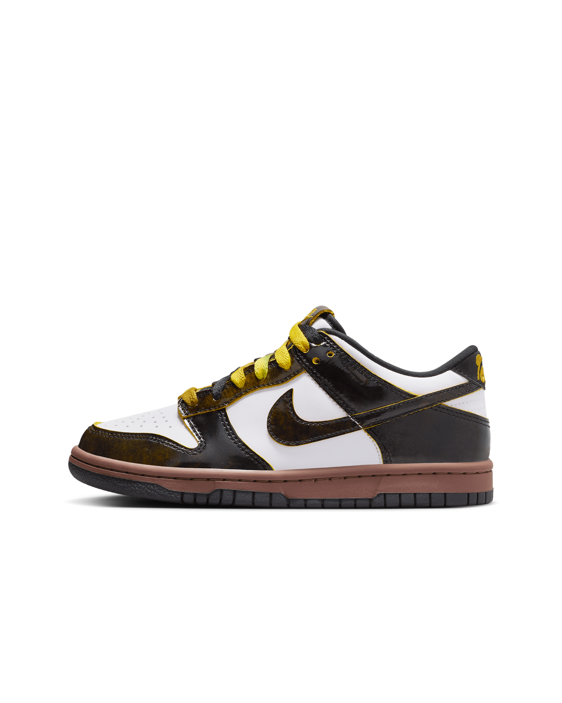 รองเท้าเด็กโต Nike Dunk Low SE - ขาว/ดำ/Fauna Brown/Bright Citron