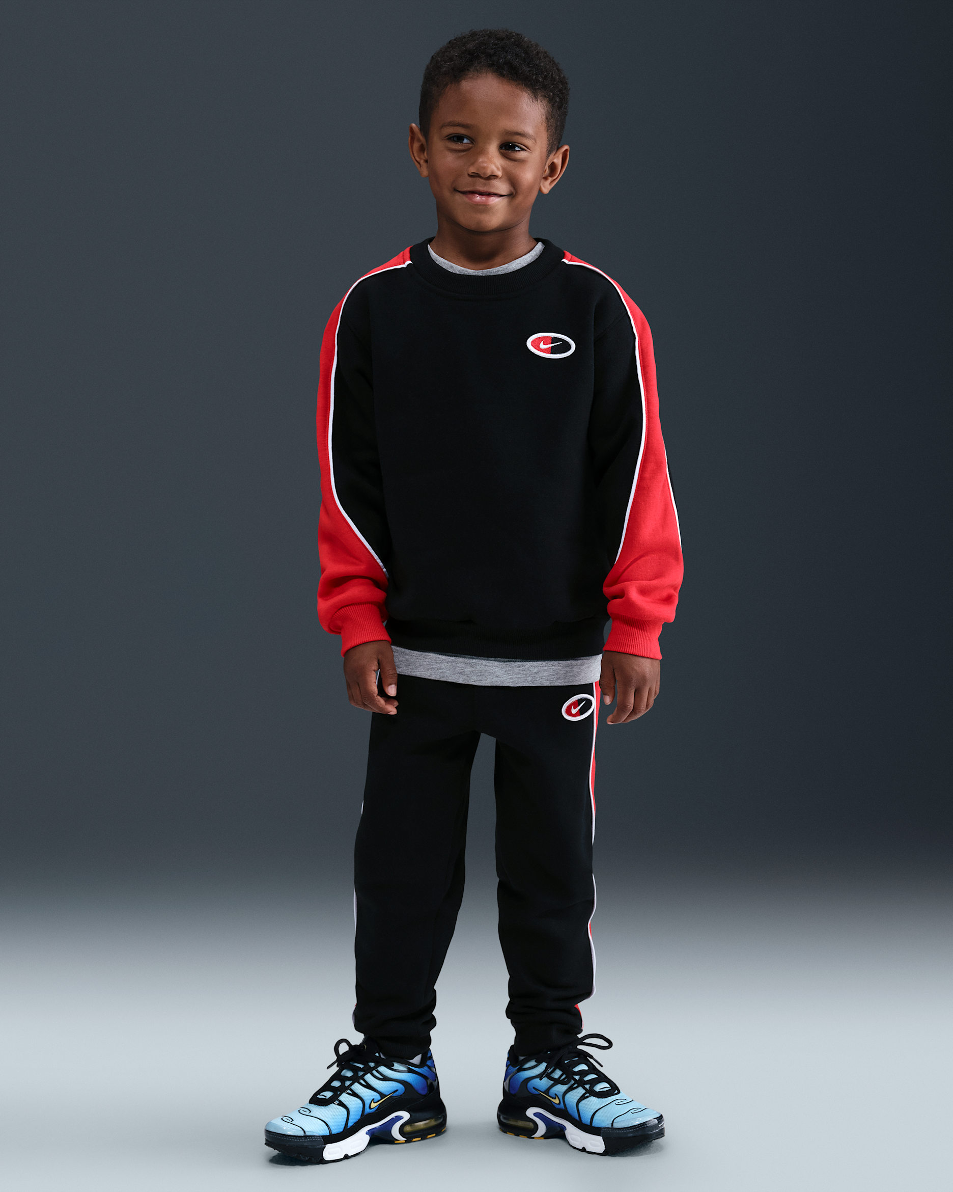 Nike Younger Kids' 2-Piece Fleece Crew Set - Black/Red