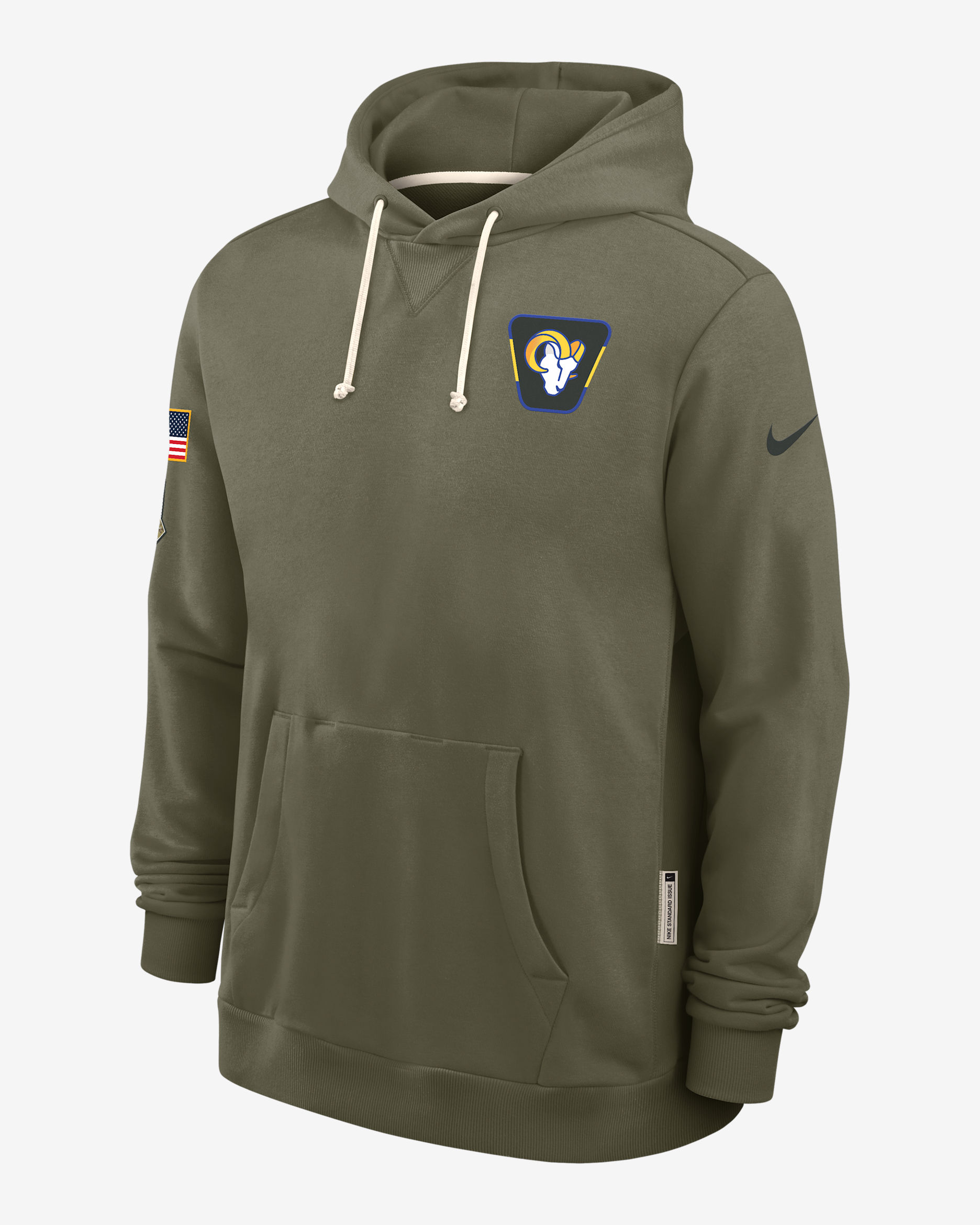 Los Angeles Rams Salute to Service Sideline Dominant Force Men's Nike Dri-FIT NFL Pullover Hoodie - Medium Olive