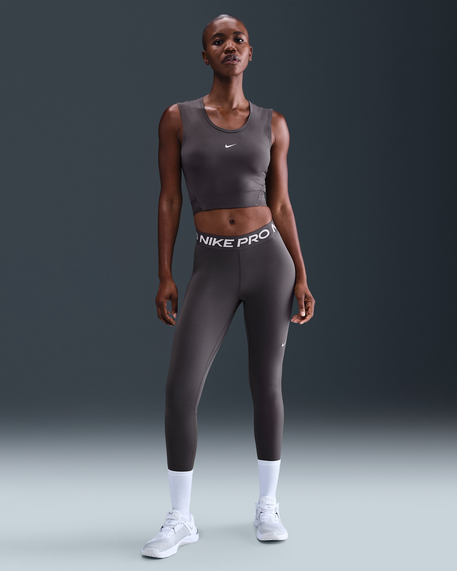 Leggings a vita media con inserti in mesh Nike Pro – Donna - Thunder Grey/Bianco