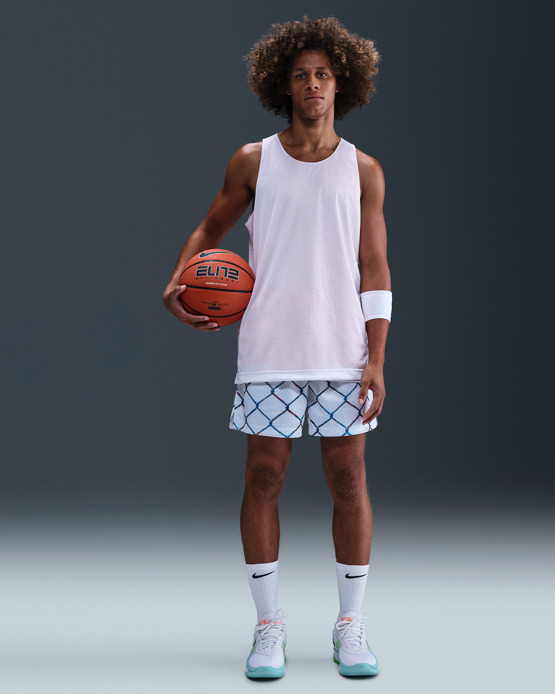 Shorts de básquetbol de malla Dri-FIT de 13 cm para hombre Nike - Blanco/Negro