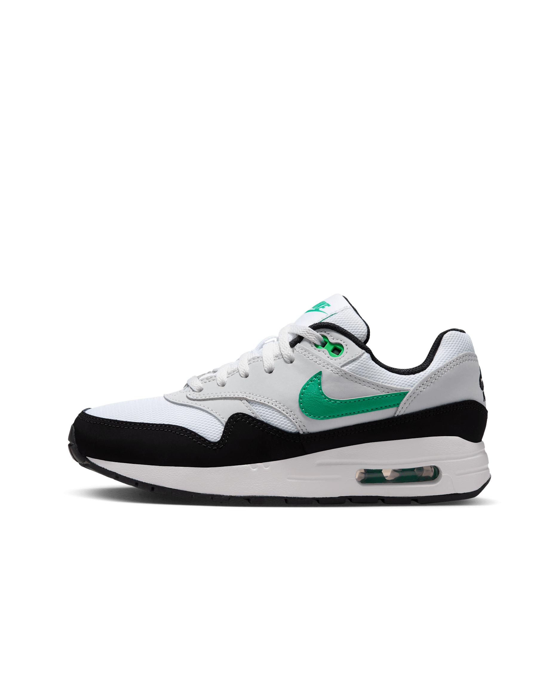 Air Max 1 Older Kids' Shoes - White/Pure Platinum/Black/Stadium Green