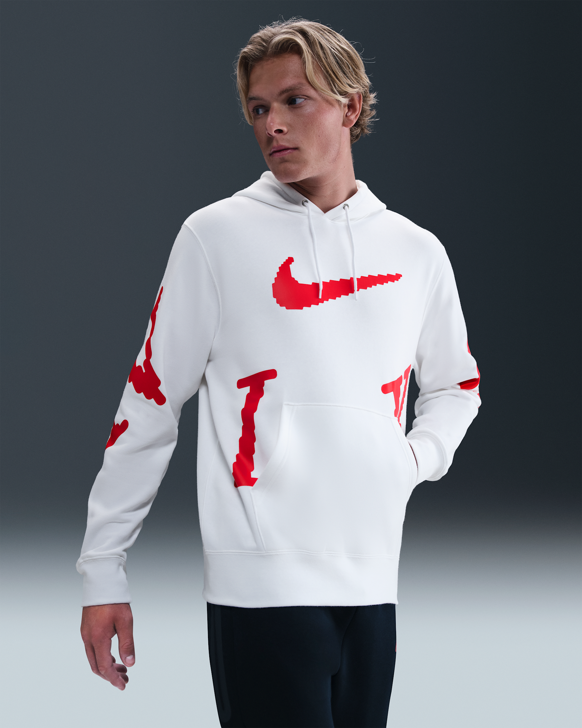 Nike Sportswear Club Men's Fleece Hoodie - White/University Red