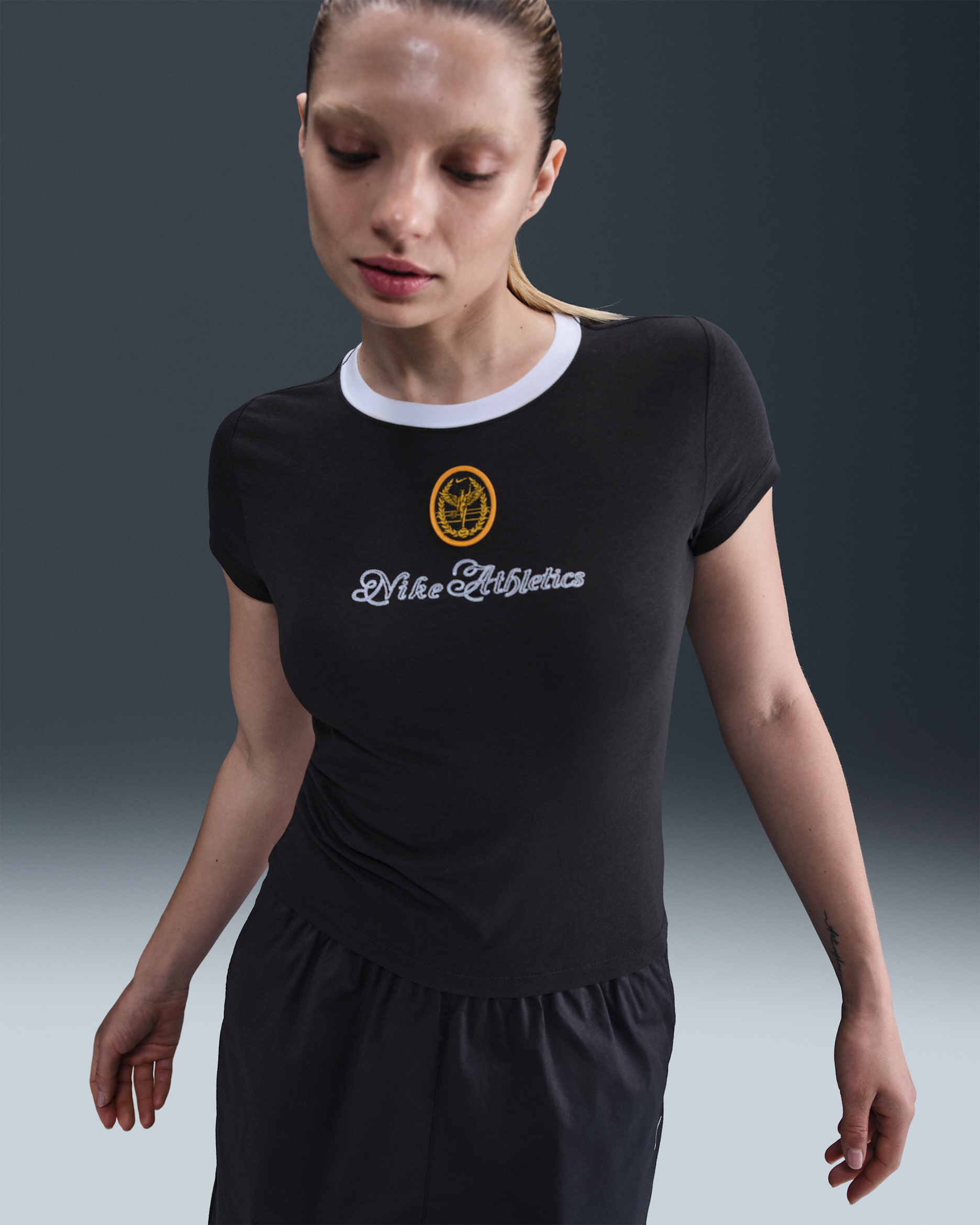 Nike Sportswear Chill Knit Women's Slim Cropped Graphic T-Shirt - Black/White/White