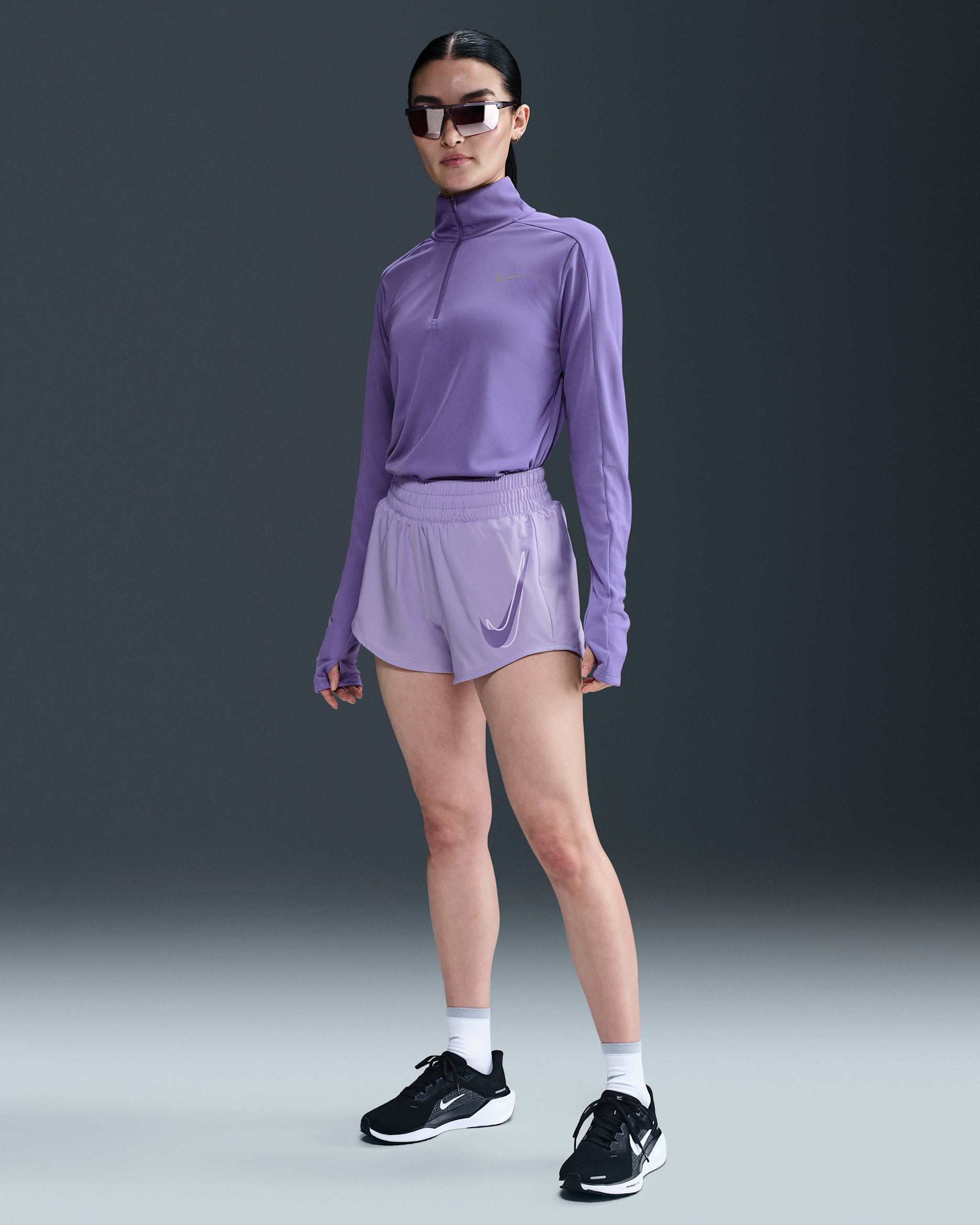 나이키 원 여성 드라이 핏 미드라이즈 브리프 라인드 러닝 쇼츠 - 라일락 아이스