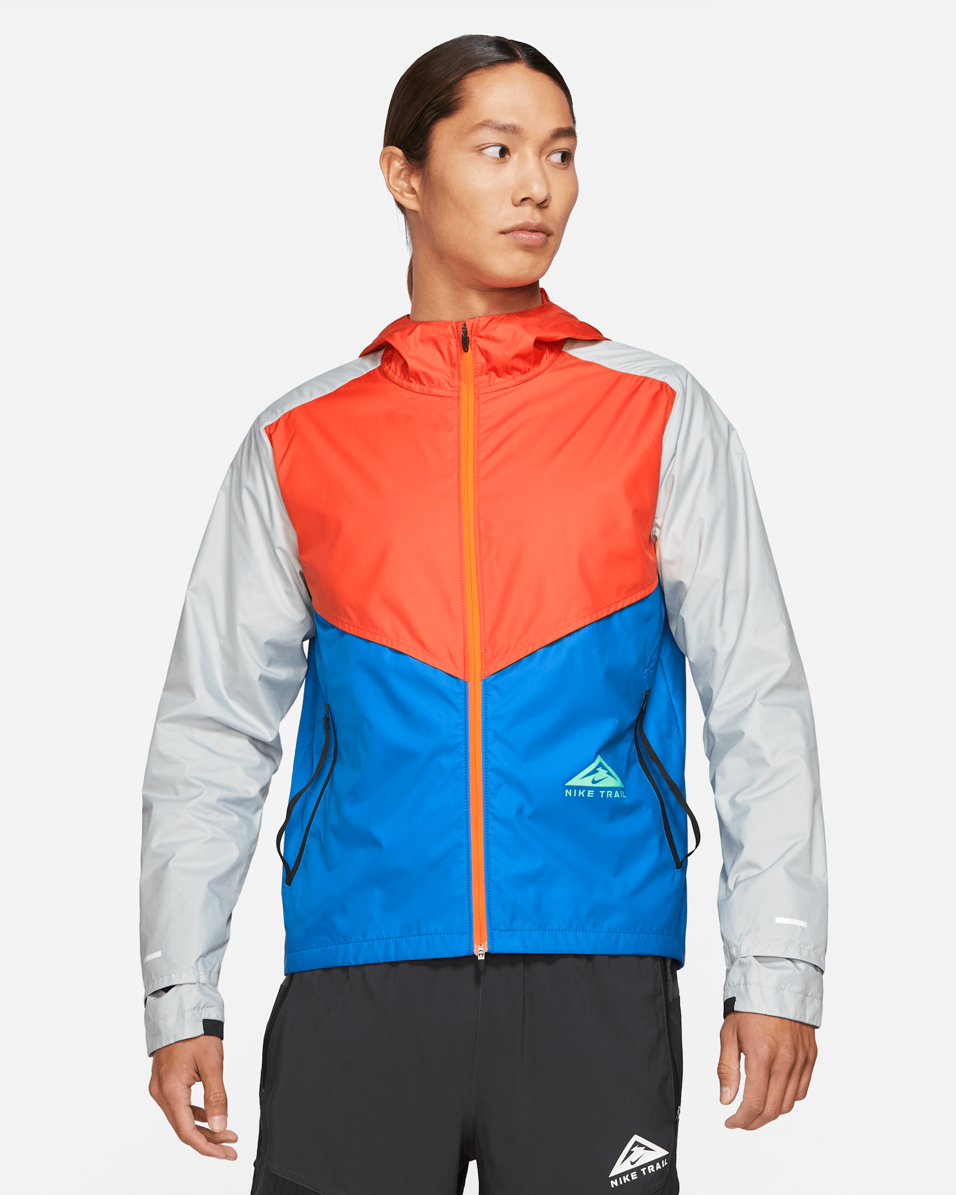 เสื้อแจ็คเก็ตวิ่งเทรลผู้ชาย Nike Windrunner - ส้ม/Signal Blue/Grey Fog/Green Glow
