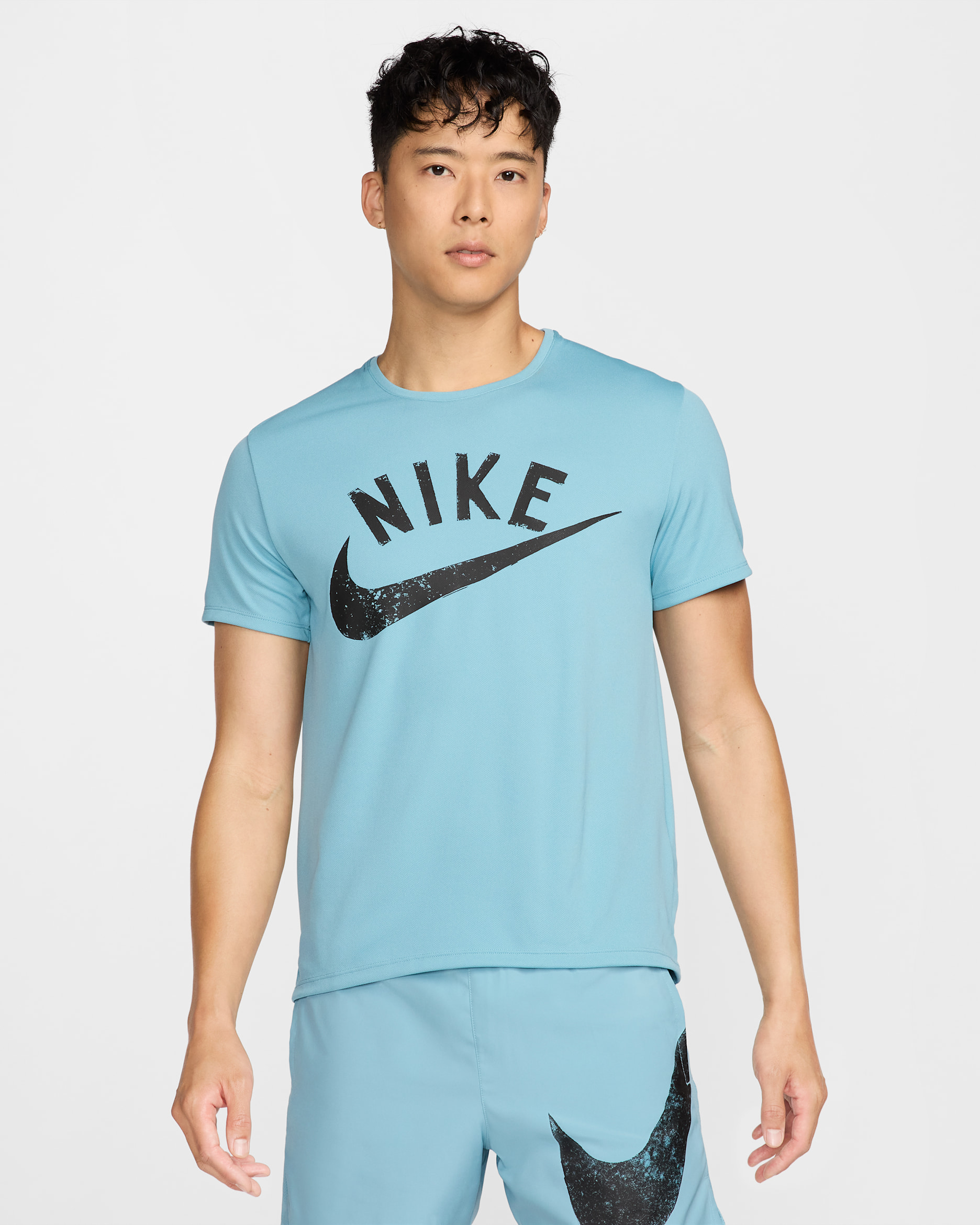 Nike Miler Men's Dri-FIT Short-Sleeve Running Top - Denim Turquoise/Black