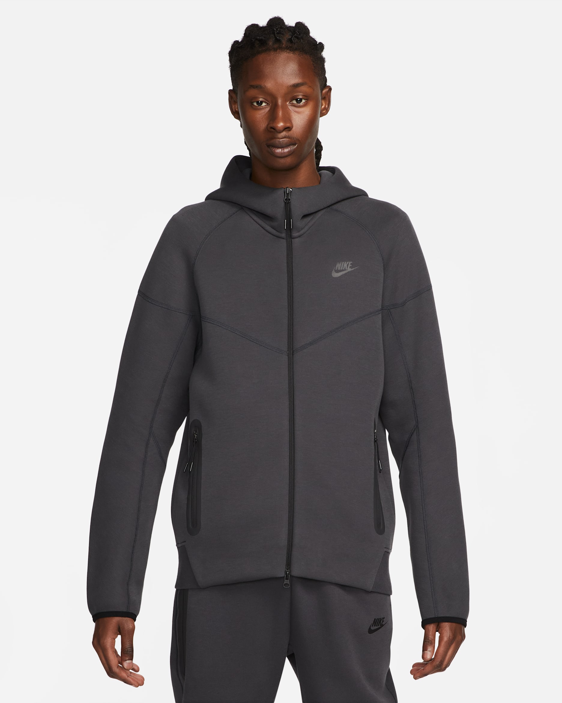 Nike Sportswear Tech Fleece Windrunner Tam Boy Fermuarlı Erkek Kapüşonlu Üst - Anthracite/Siyah
