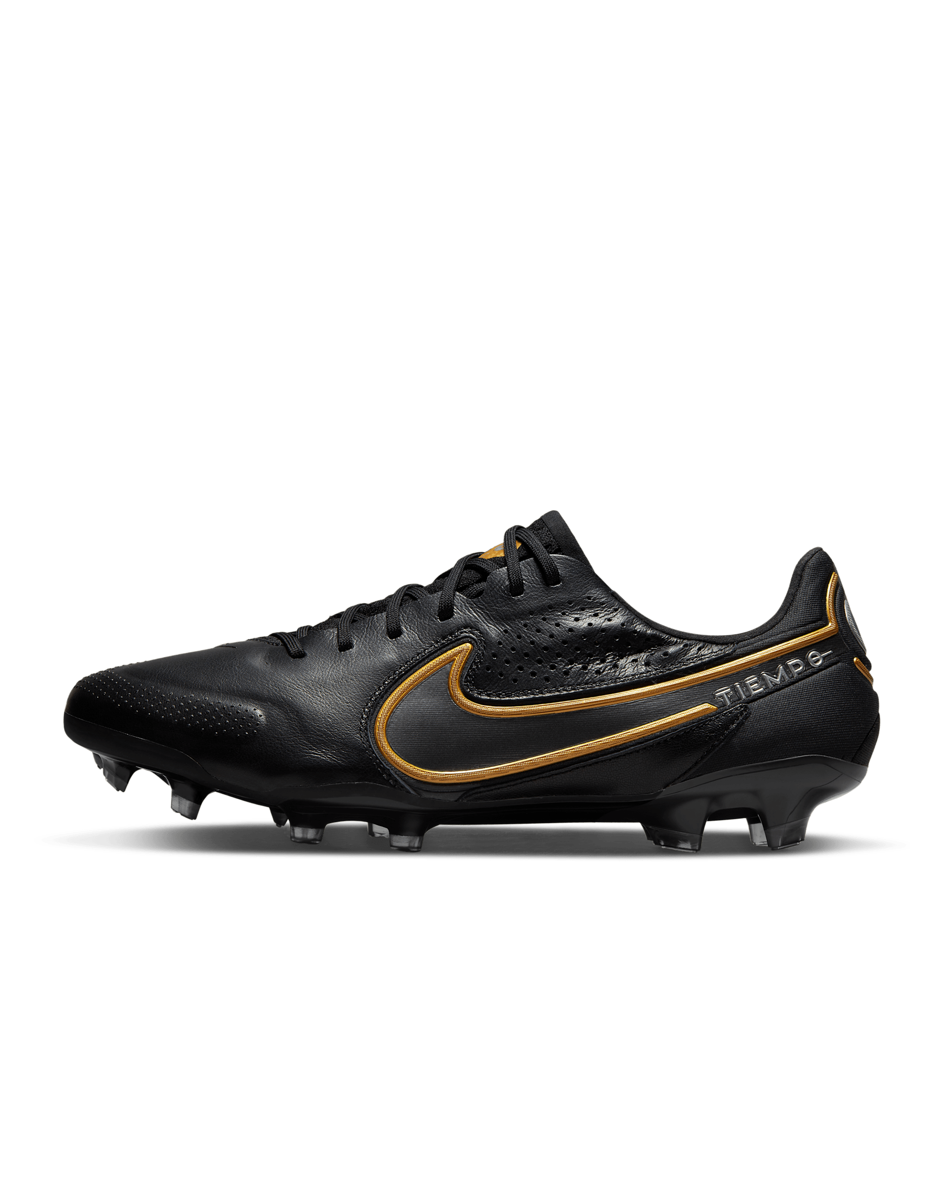Chuteiras de futebol para terreno firme Nike Tiempo Legend 9 Elite FG - Preto/Anthracite/Dourado metalizado/Cinzento-escuro metalizado