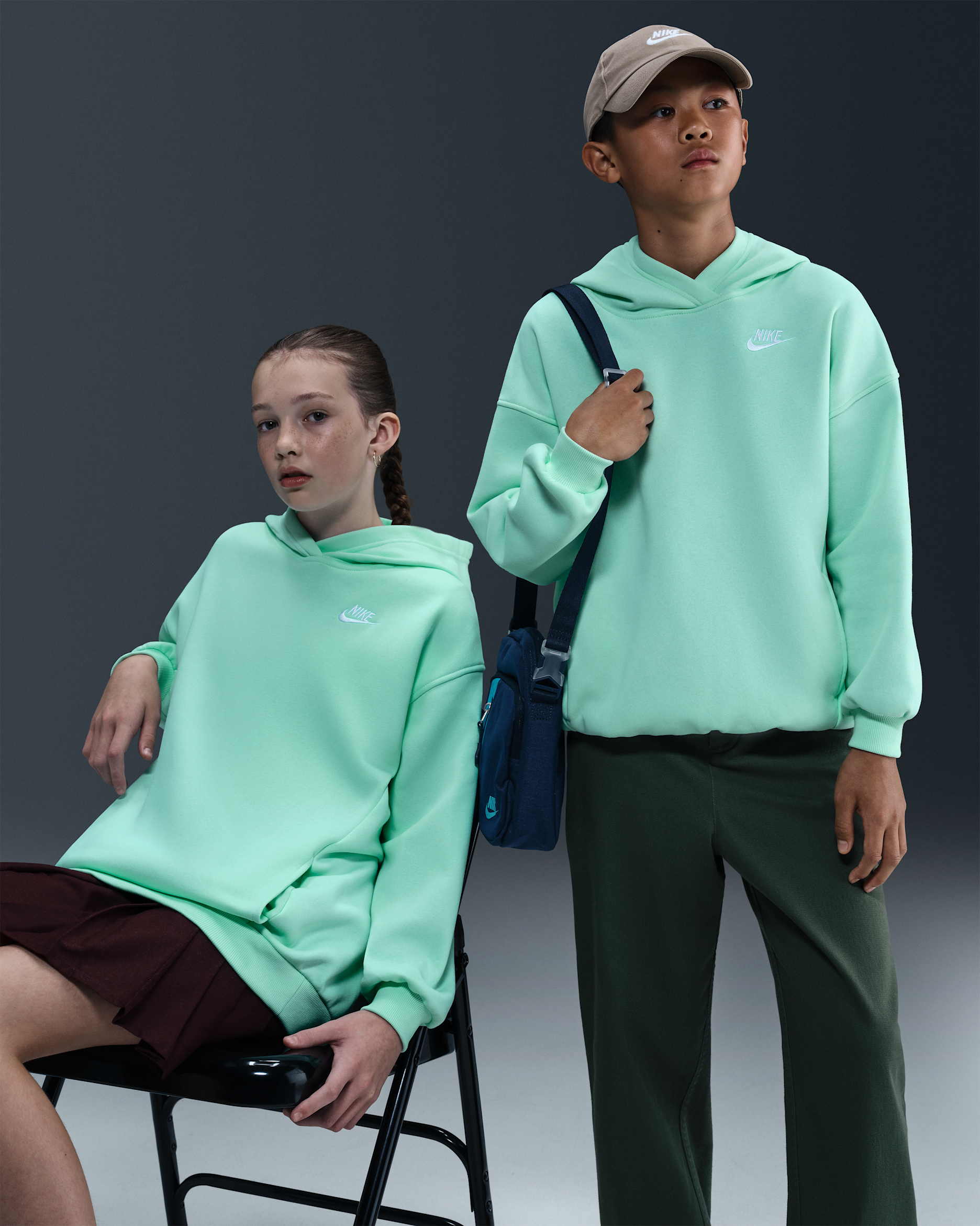 Sudadera con gorro sin cierre oversized para niños talla grande Nike Sportswear Club Fleece - Espuma menta/Espuma menta/Blanco