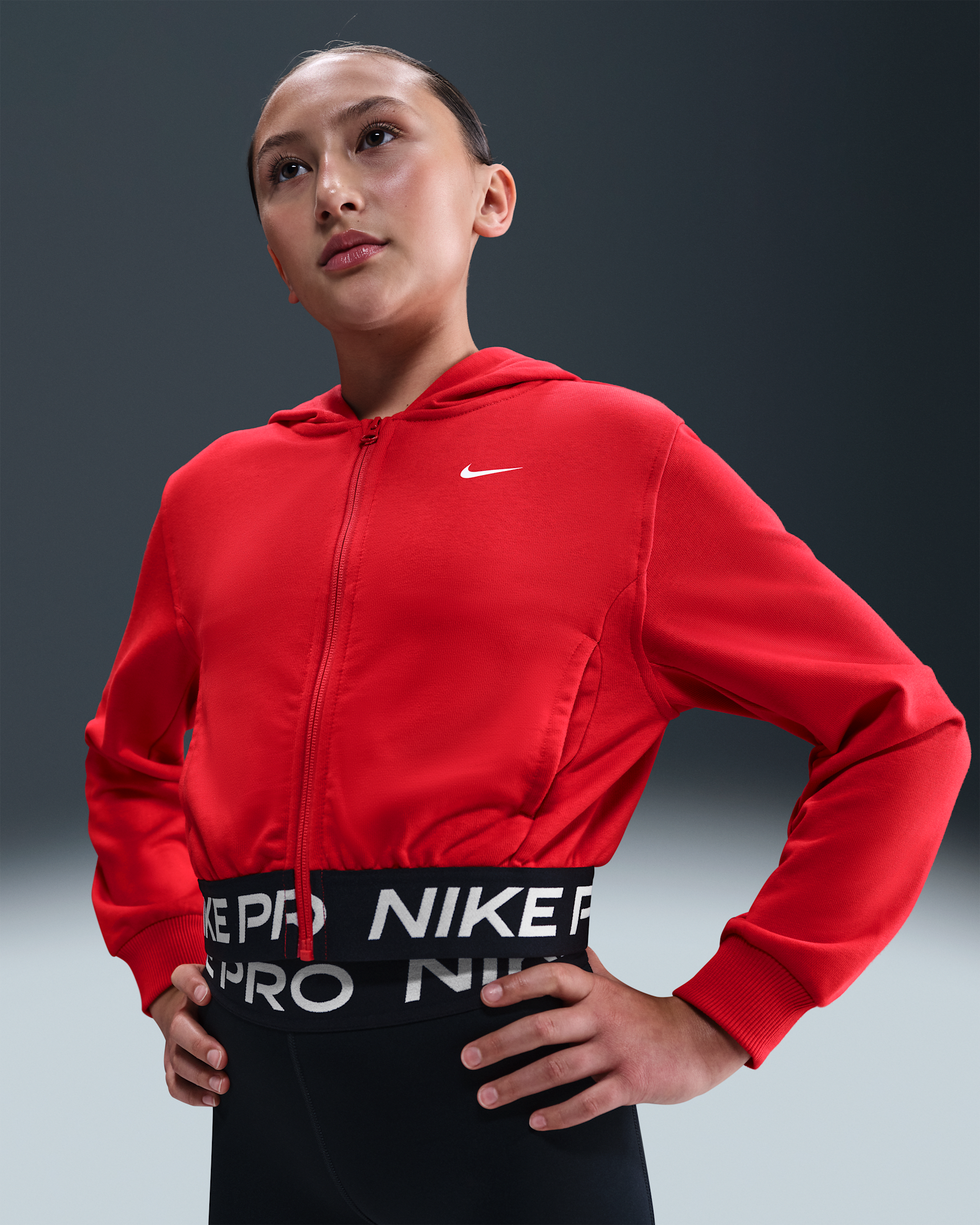 Nike Pro Fleece Big Kids' (Girls') Dri-FIT Full-Zip Hoodie - University Red/University Red/Black/White