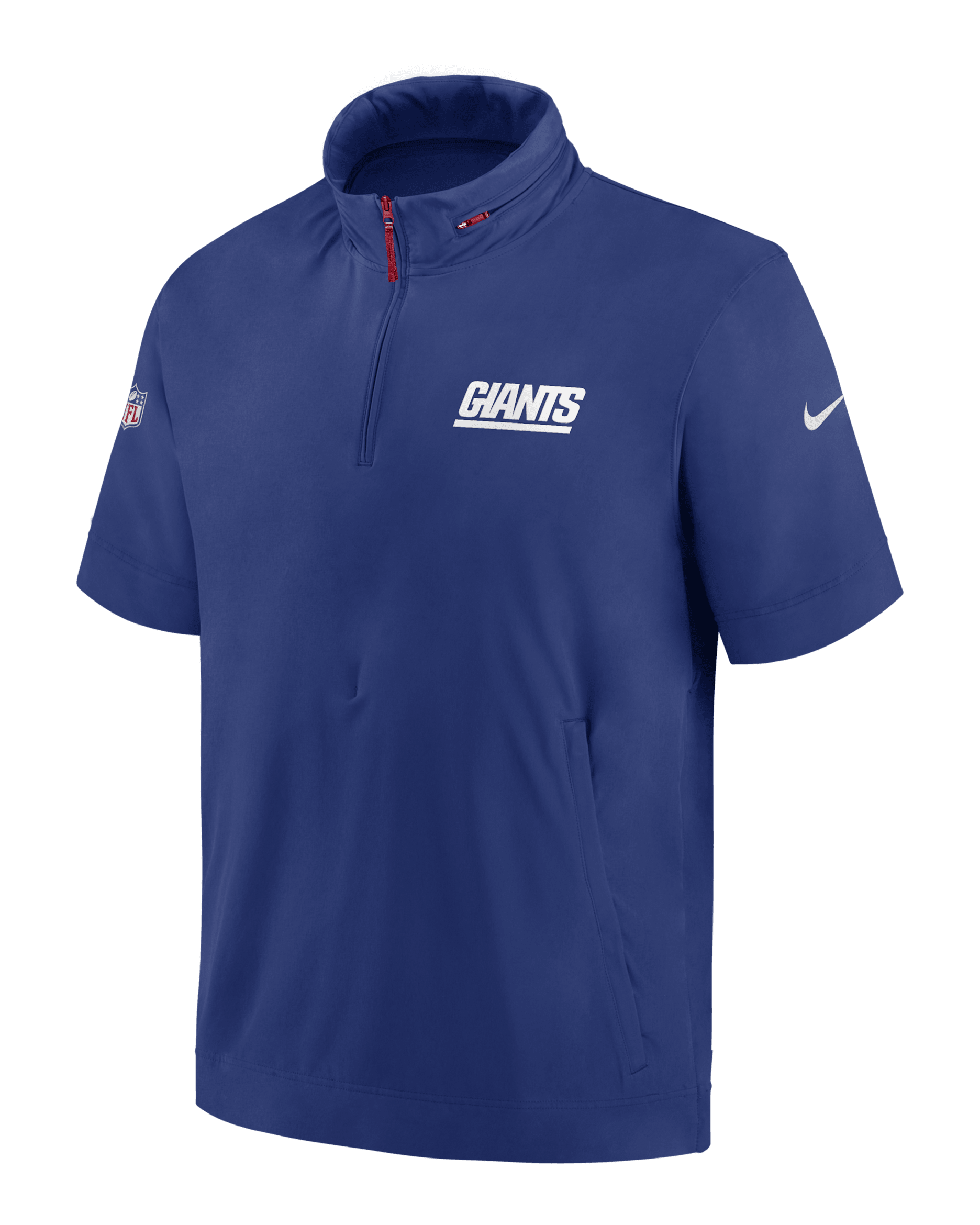 New York Giants Sideline Coach Men's Nike NFL 1/2-Zip Short-Sleeve Hooded Jacket - Royal