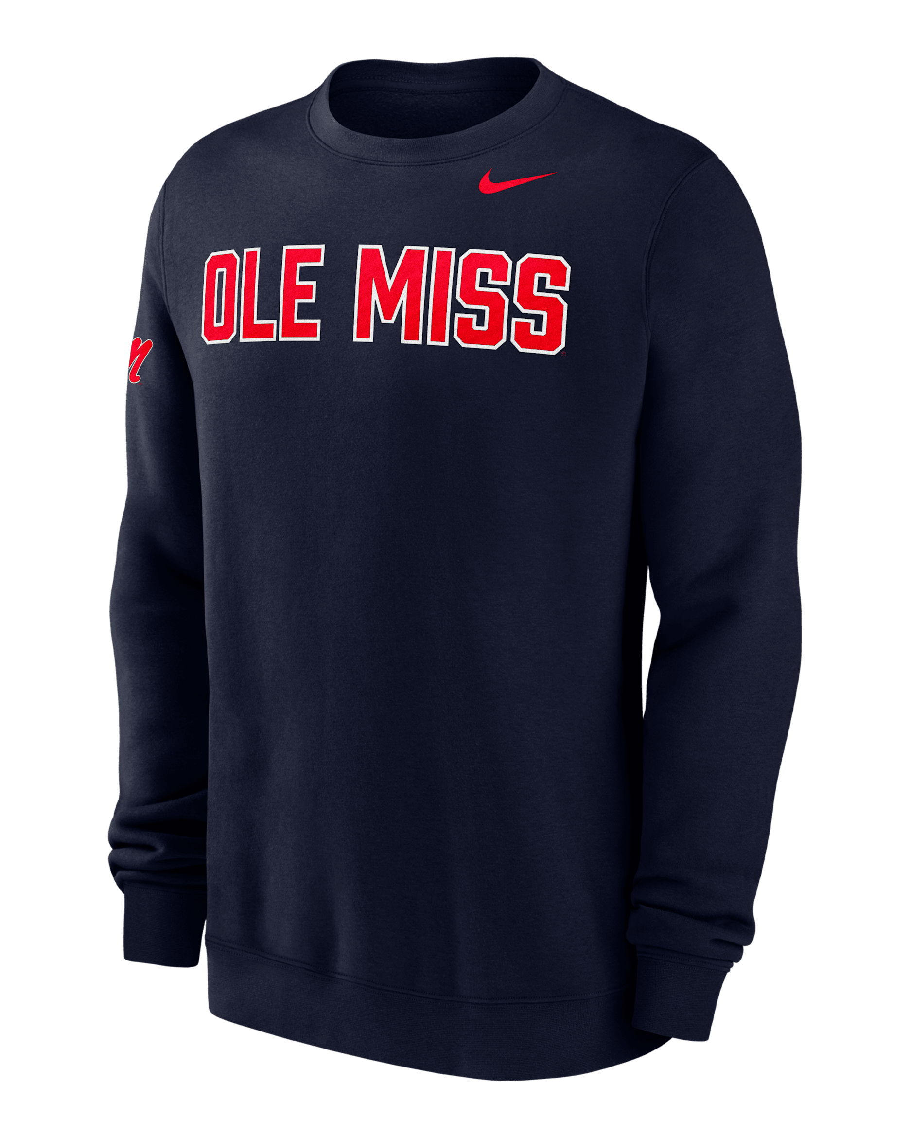 Ole Miss Club Fleece Men's Nike College Crew-Neck Sweatshirt - College Navy