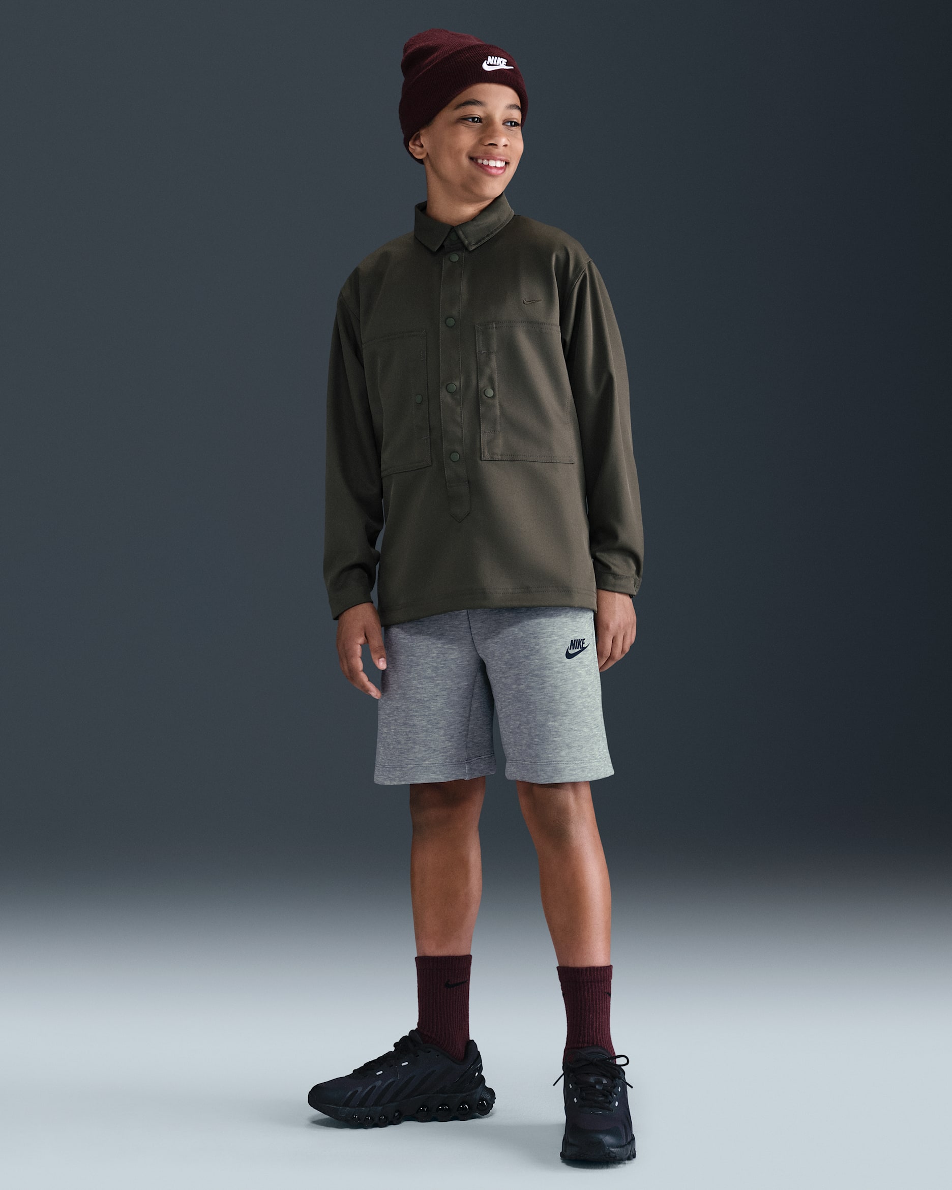Nike Sportswear Tech Fleece Older Kids' (Boys') Shorts - Dark Grey Heather/Black